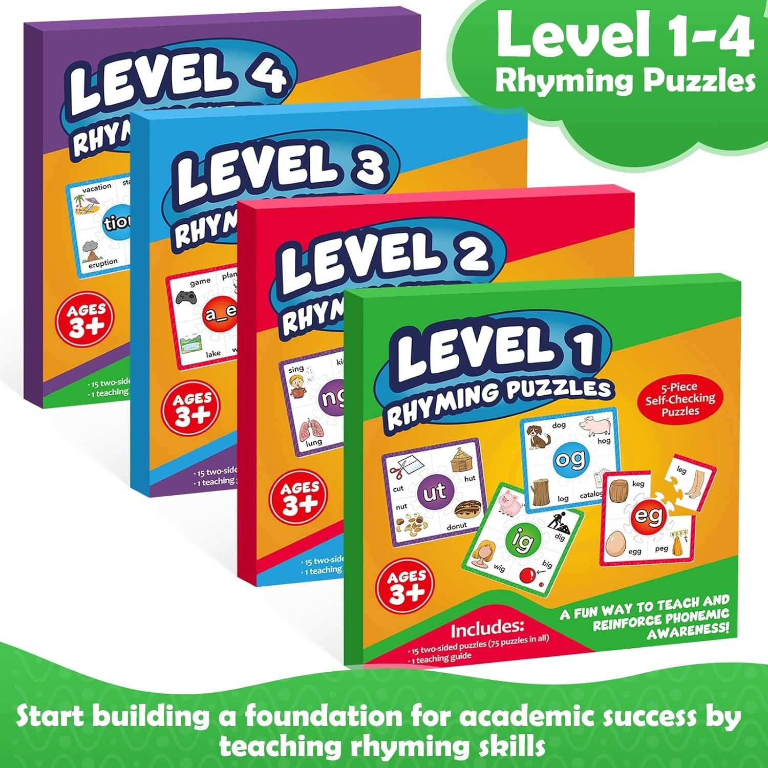 Phonics Puzzle, Rhyming Games Phonics Games Flash Cards for Kids Toddler, Learn