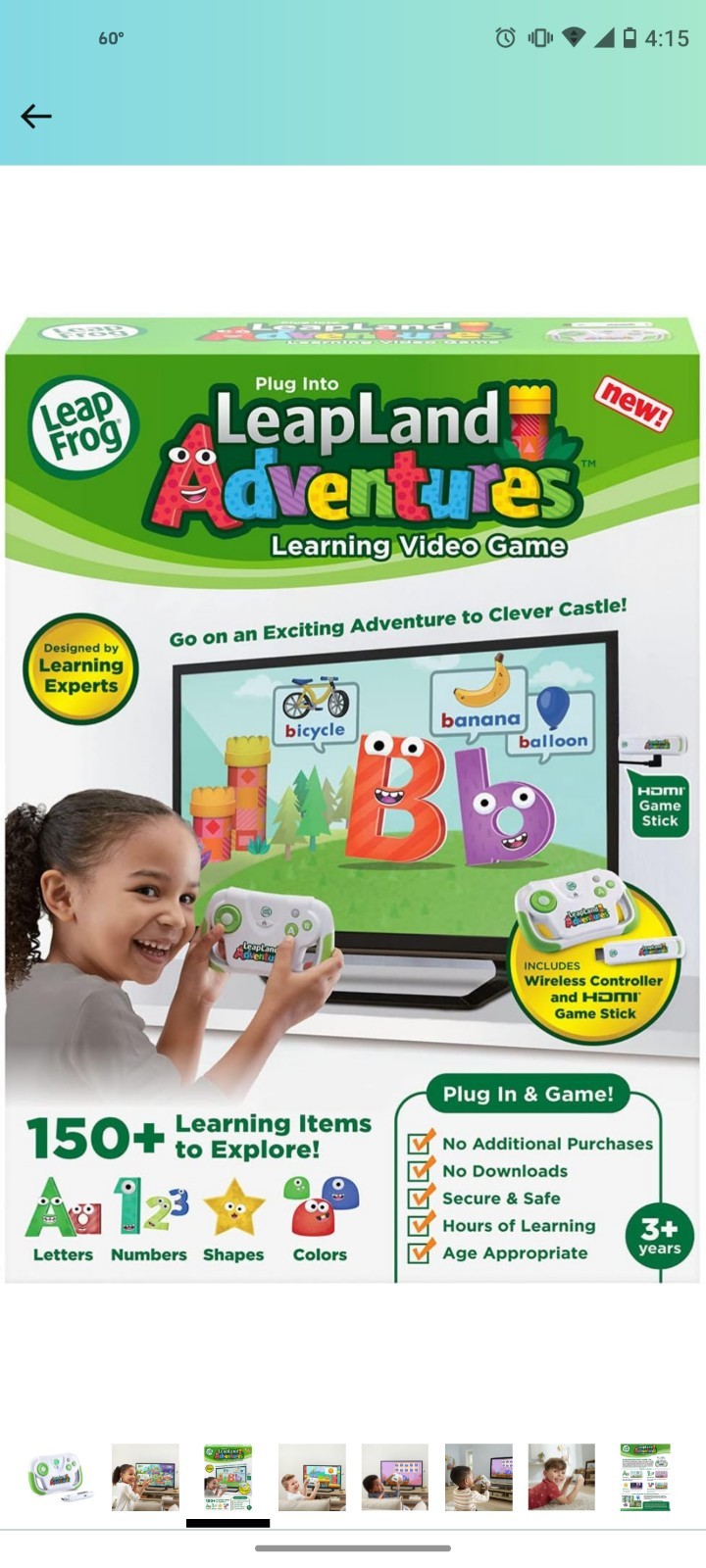 LeapFrog LeapLand Adventures Plug In Play Learning Model 6132 HDMI Cord TV Roku