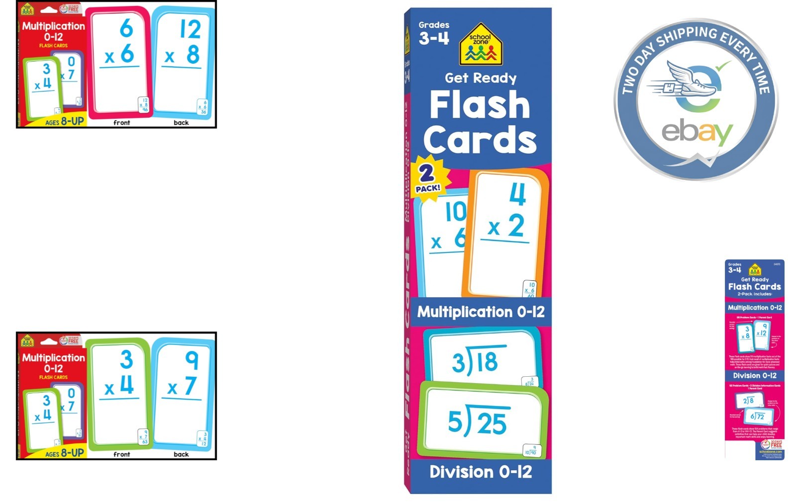 School Zone 112 Math Flash Cards for Multiplication & Division – Ages 8+, 2-Pack