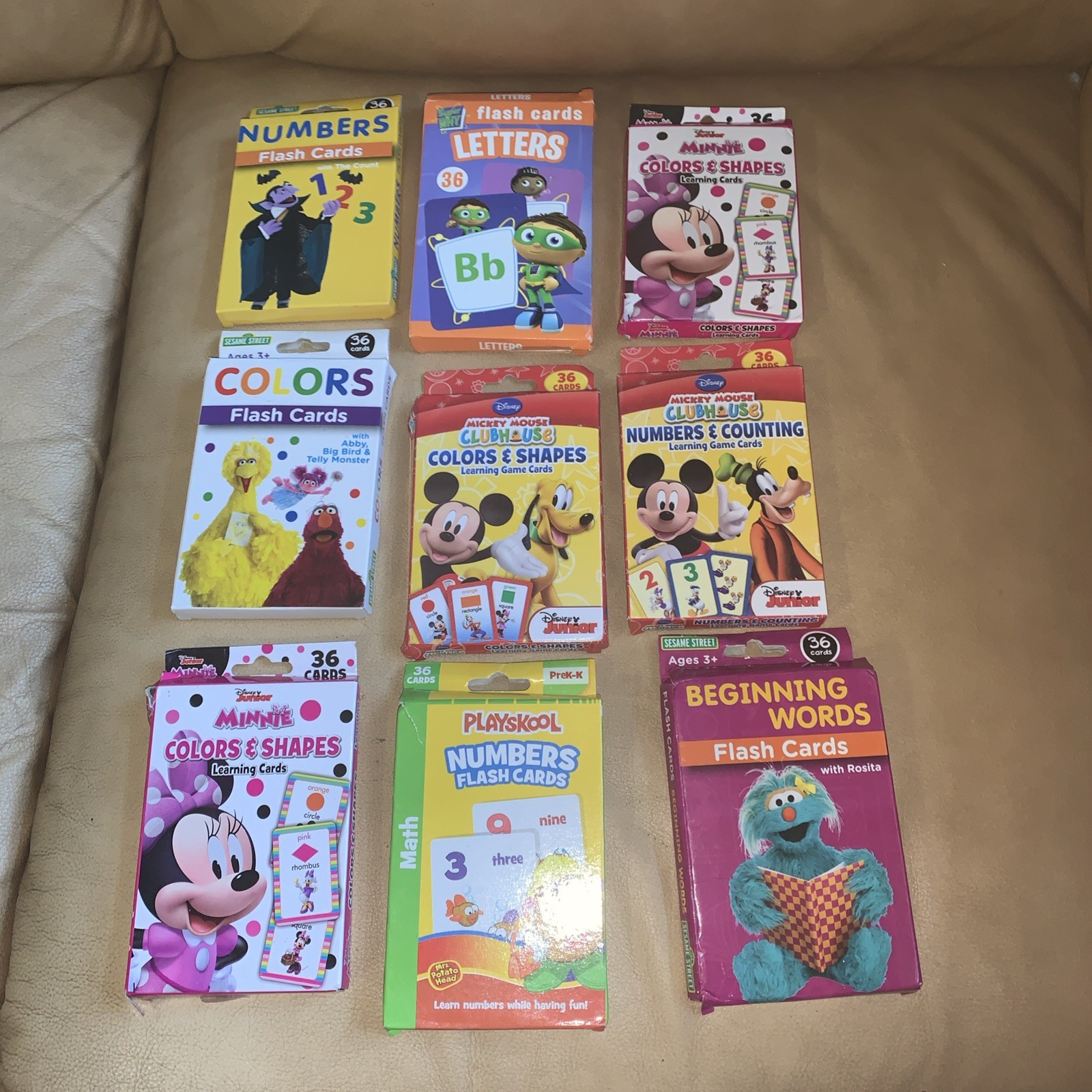 NEW Disney, Playskool, PBS Set of 9 Flash Cards for Kids 36 Cards In Each Pack