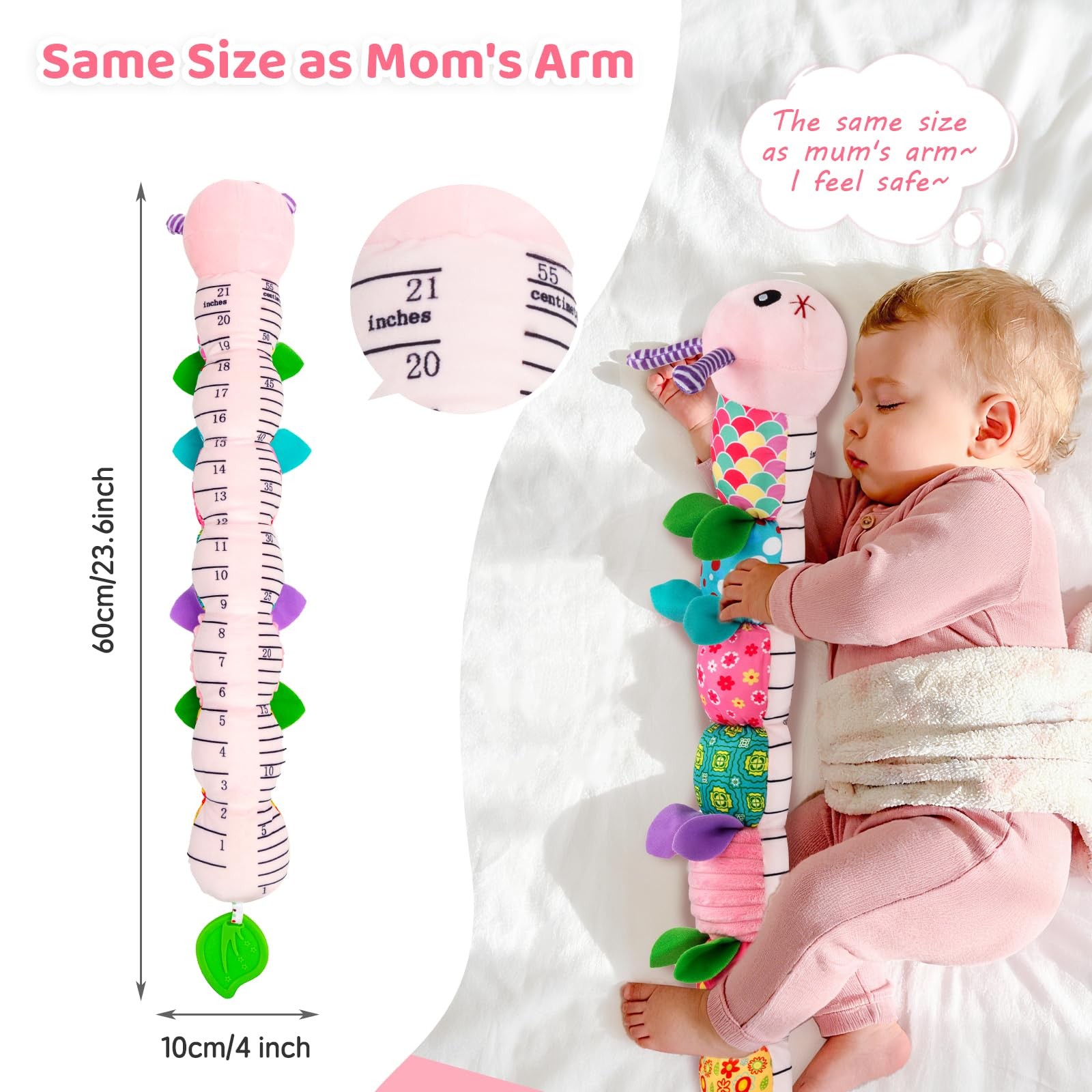 Baby Toys 0-12 Months, Caterpillar Musical Plush Stuffed Toy for Infant, pink