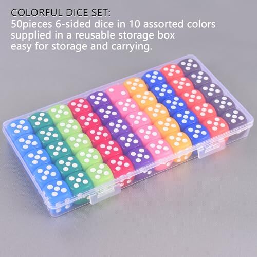 16MM Standard 6 Sided Dice Set, 50 Pieces Colorful Dice for Board Games,