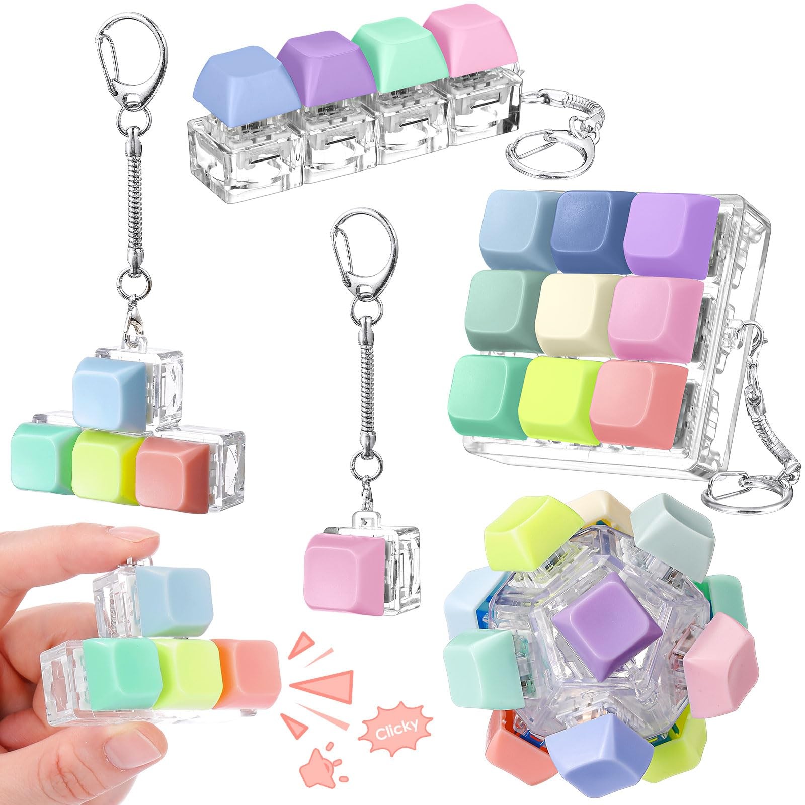 5 Pcs Keyboard Adult Fidget Clicker in 5 Styles Keyboard Fidget Keychain Cube…
