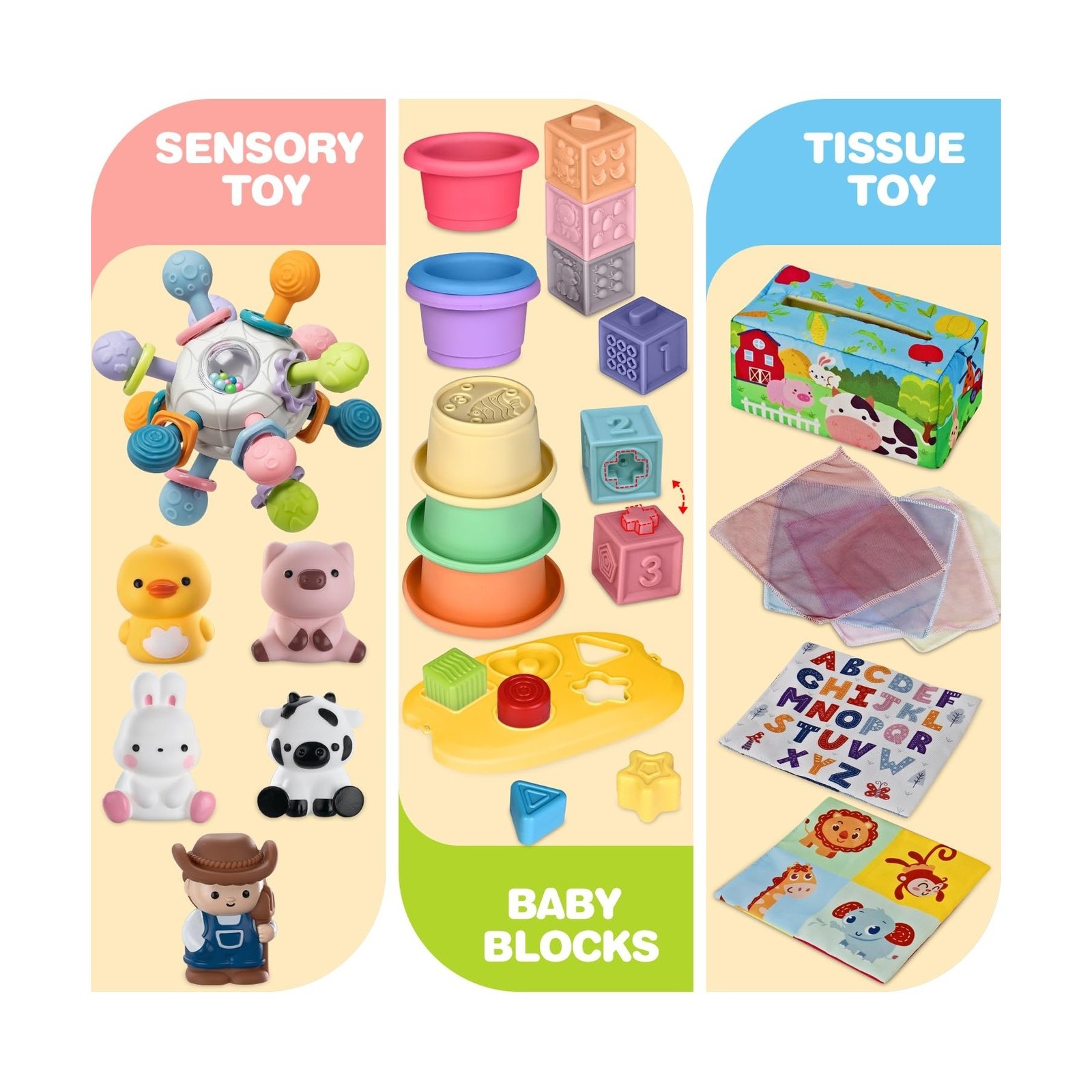 Baby Toys 6-12 Months, 6 in 1 Montessori Toys for 1 Year Old, Soft … Fast Ship