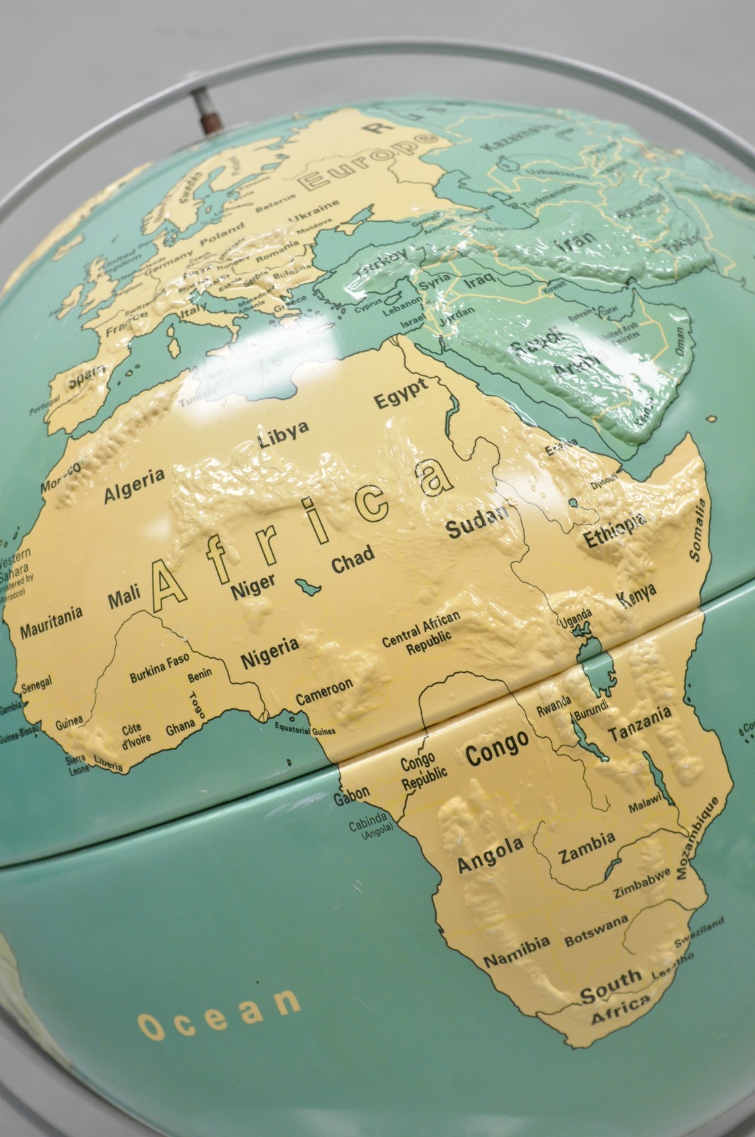 Vintage Nystrom 16″ Large Sculptural Relief Classroom Double Axis World Globe
