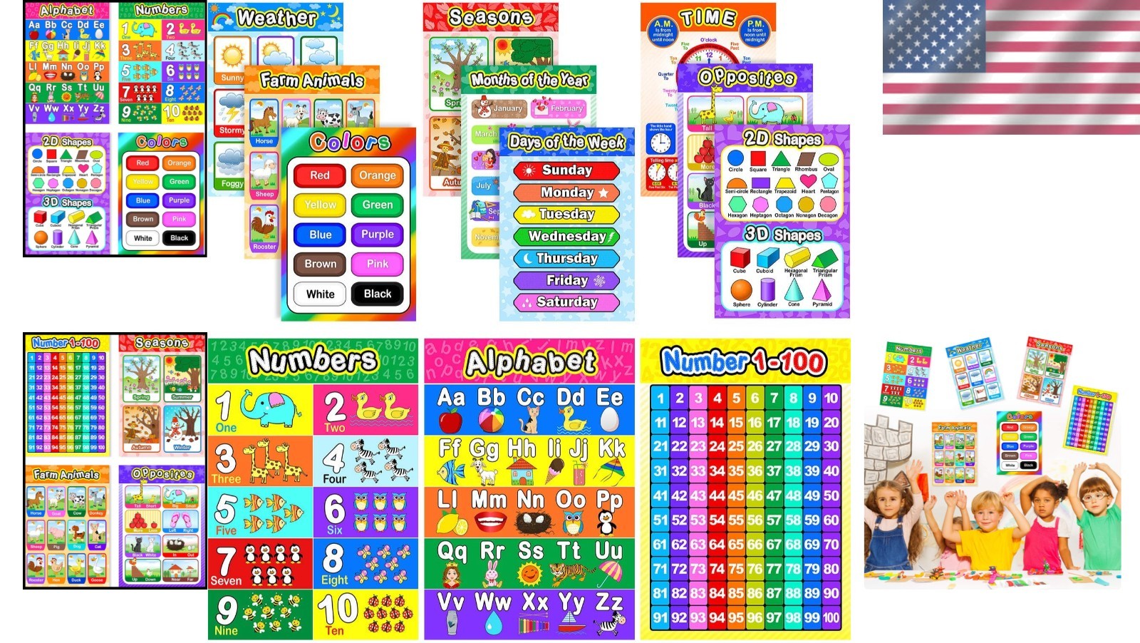 Durable 12 Educational Wall Posters for Preschoolers – Bright 16×11 Inch Designs