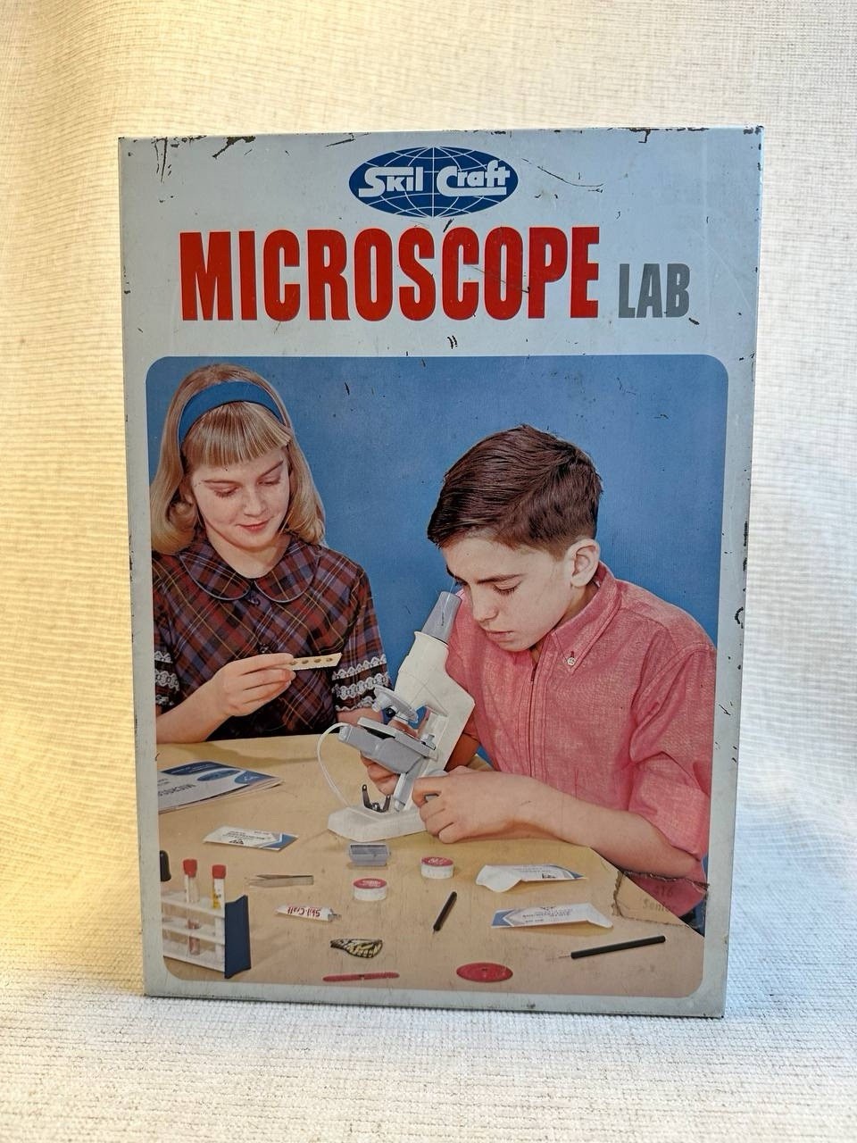 Skil Craft Microscope Lab Set 1960s Vintage Metal Case w/ Accessories 030-6-76