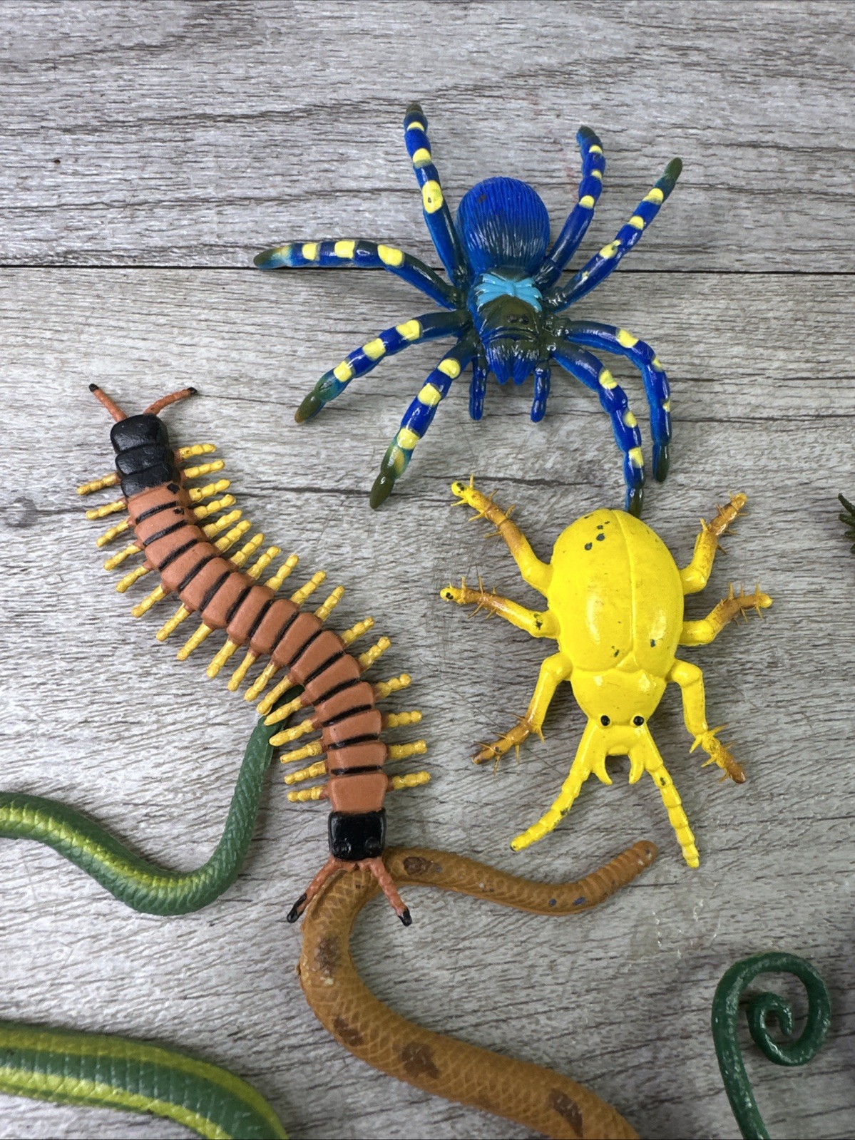 Lot Of 16 Unmarked Plastic PVC Bug Insect Snakes Lizard Toys