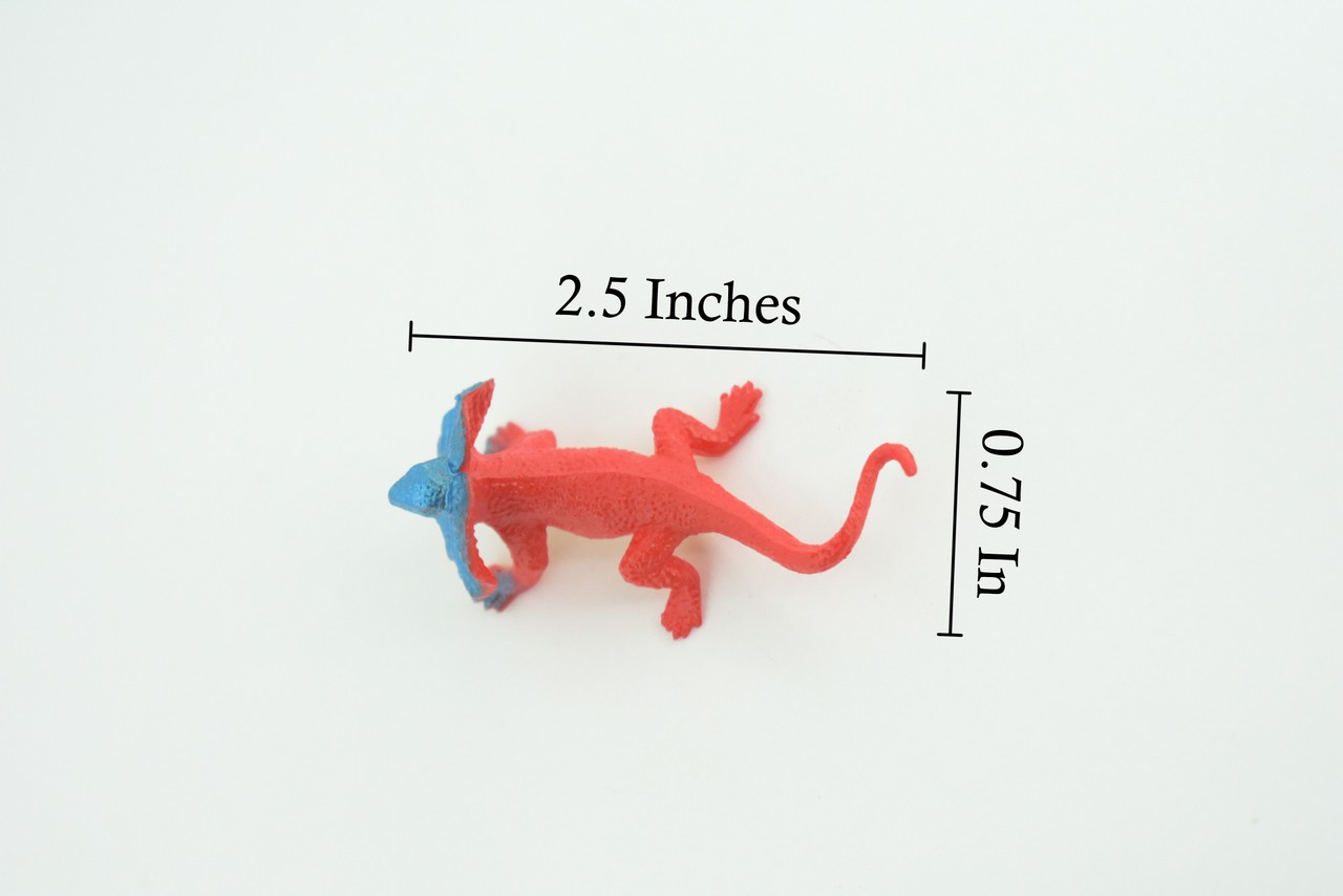 Toy Frilled Lizard, Red and Blue, Realistic Hand Painted Rubber 2.5″ WR40 B197