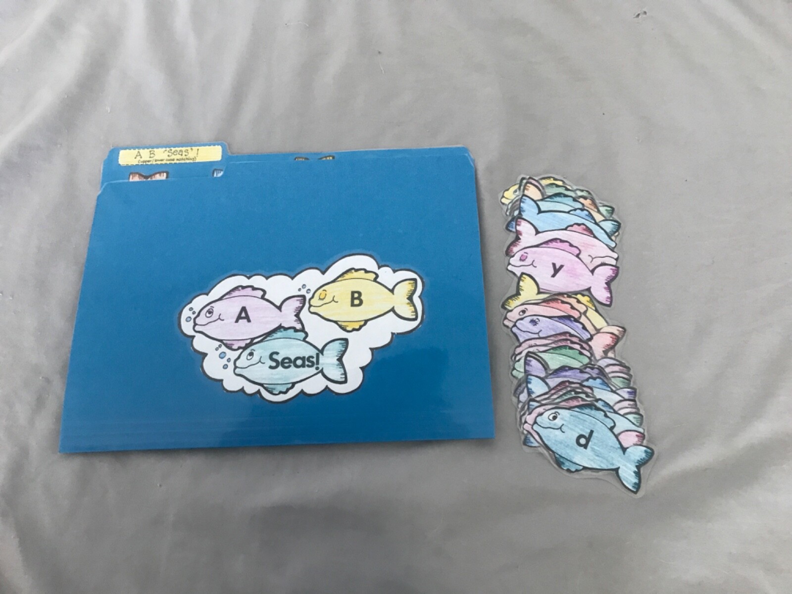 A B Seas! Upper lower letters Grade K language arts file folder game teacher