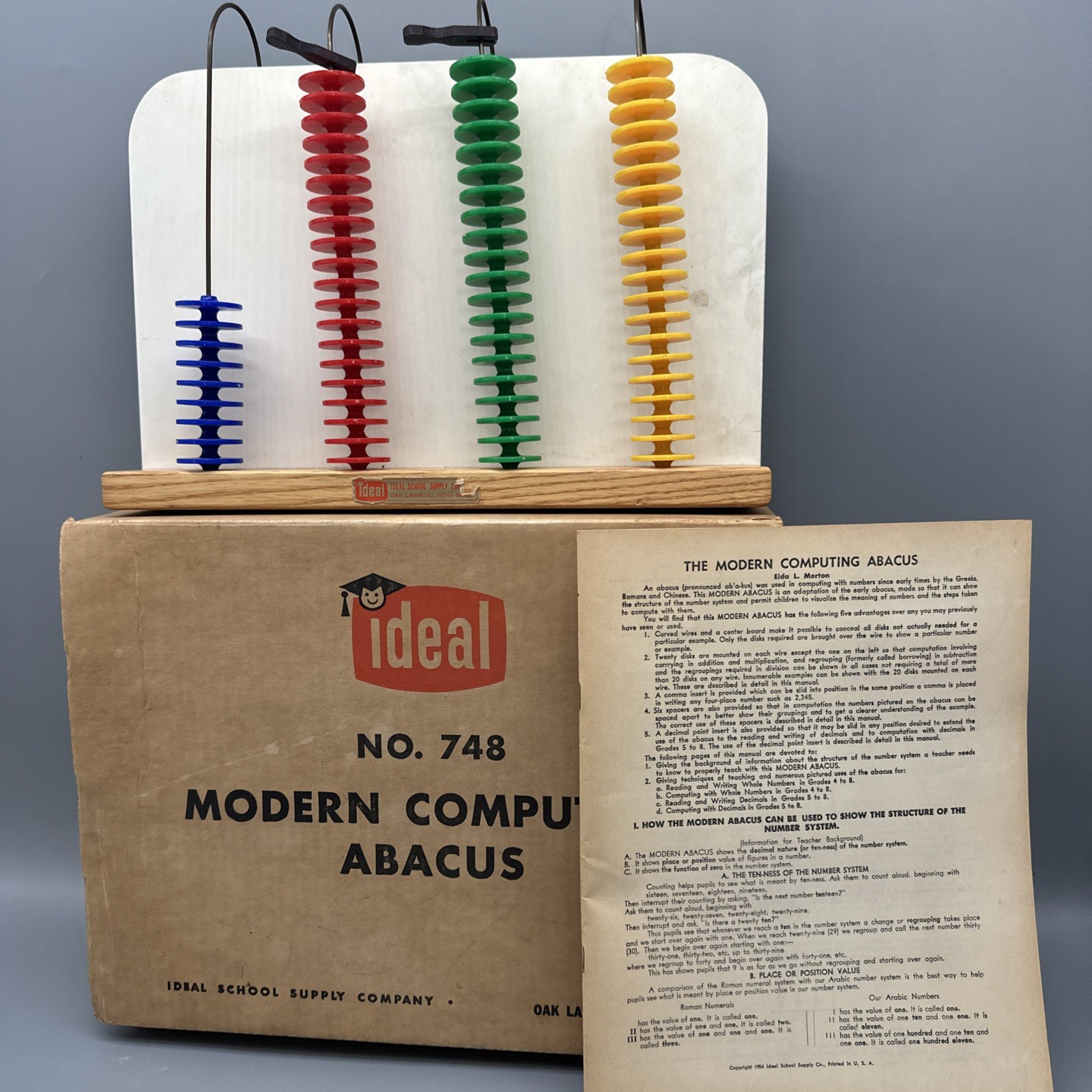 Rare IDEAL No. 748 MODERN COMPUTING ABACUS -1954 W/ Original Box And Instruction