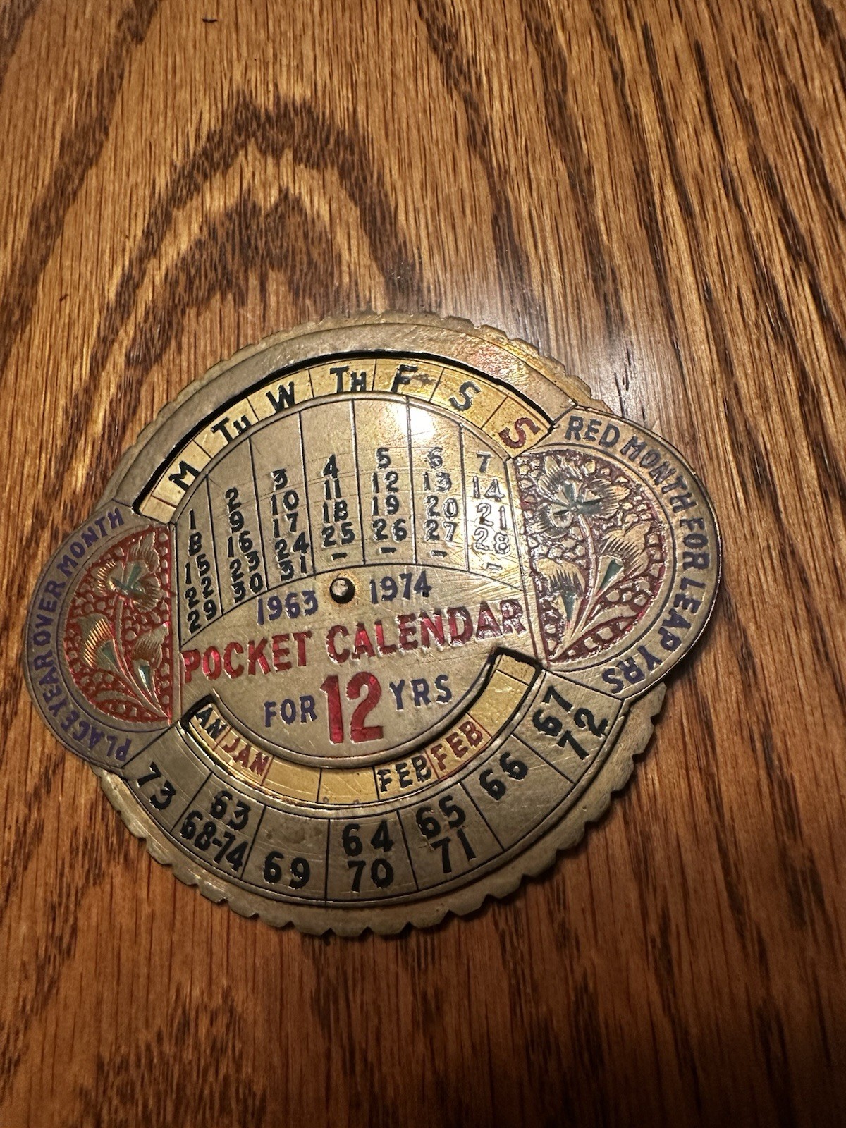 12 Year Calendar 1963 -1974 Circle Calendar the Shows Days of the Week & Month