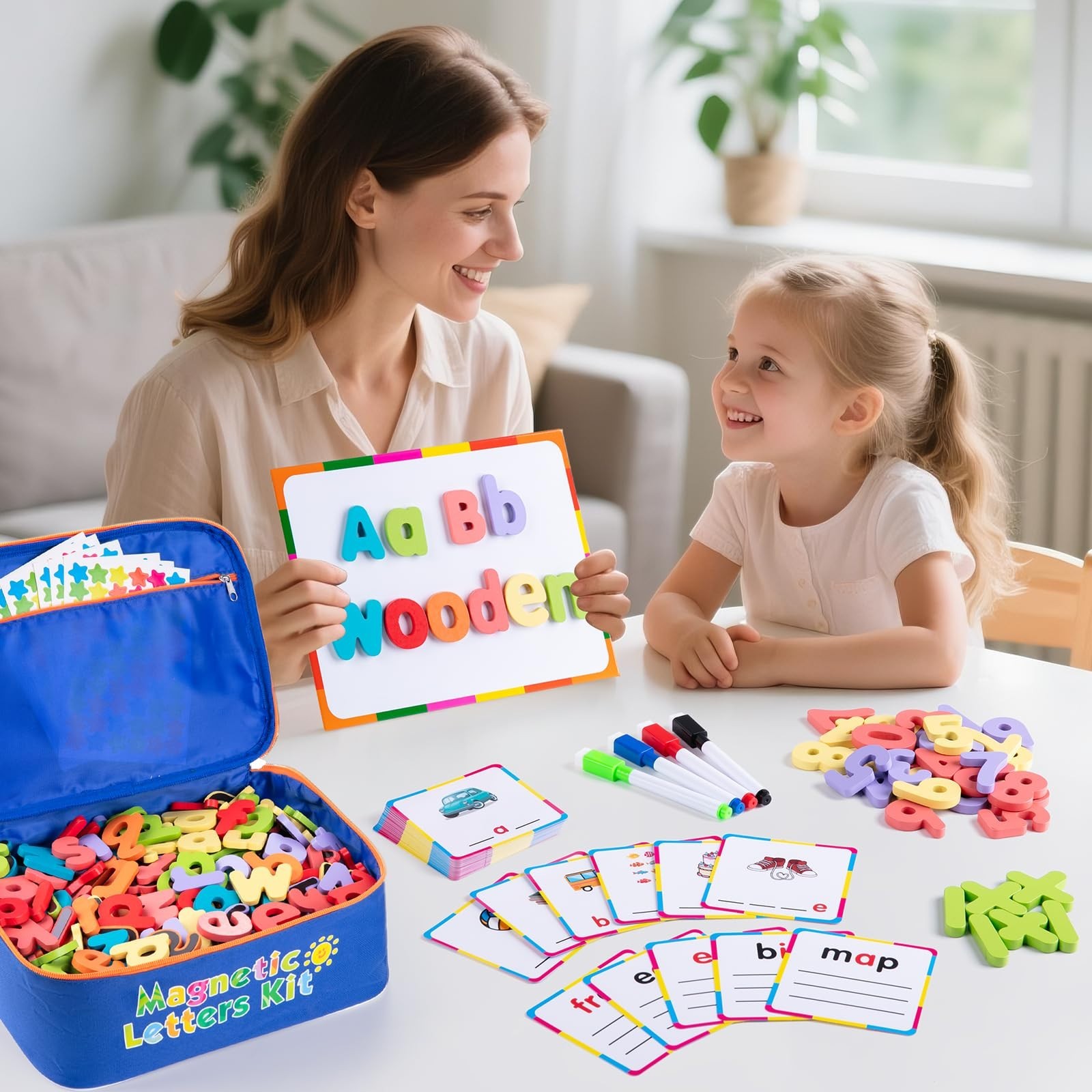 Magnetic Alphabet Letters Set – 310 Pcs with Board & Organizer Bag, Wooden Upper