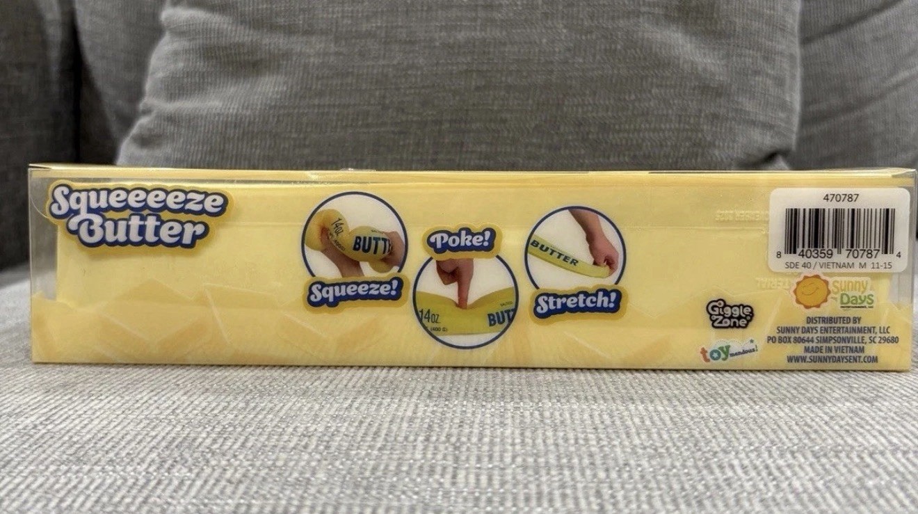 Squeeezy Butter 14oz Squishy Stress Toy Butter Stick Stretch Fidget Sunny Days