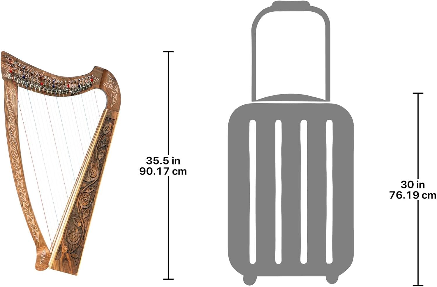 Design Toscano Celtic Knot Walnut Heather Harp Instrument and Display, 35 Inch,