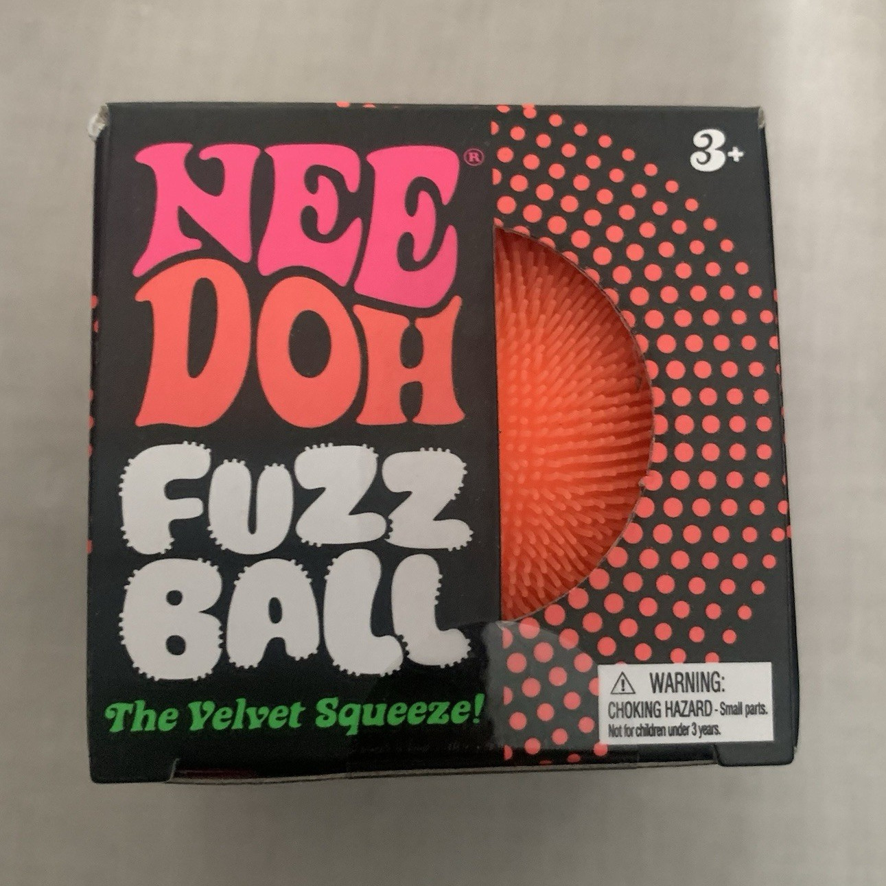 Nee Doh Fuzz Ball Velvet Tactile Squeeze Toy, Orange, Ages 4+, 26057HY
