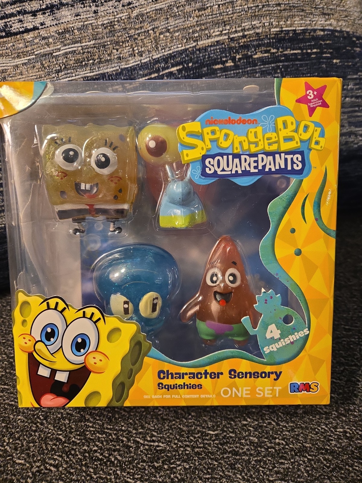 Nicklelodeon SpongeBob SquarePants Character Sensory 4 pack squishies RMS NIB