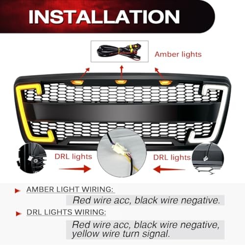 Front Bumper Grill Compatible with 2004 2005 2006 2007 2008 F150 W/DRL & Turn