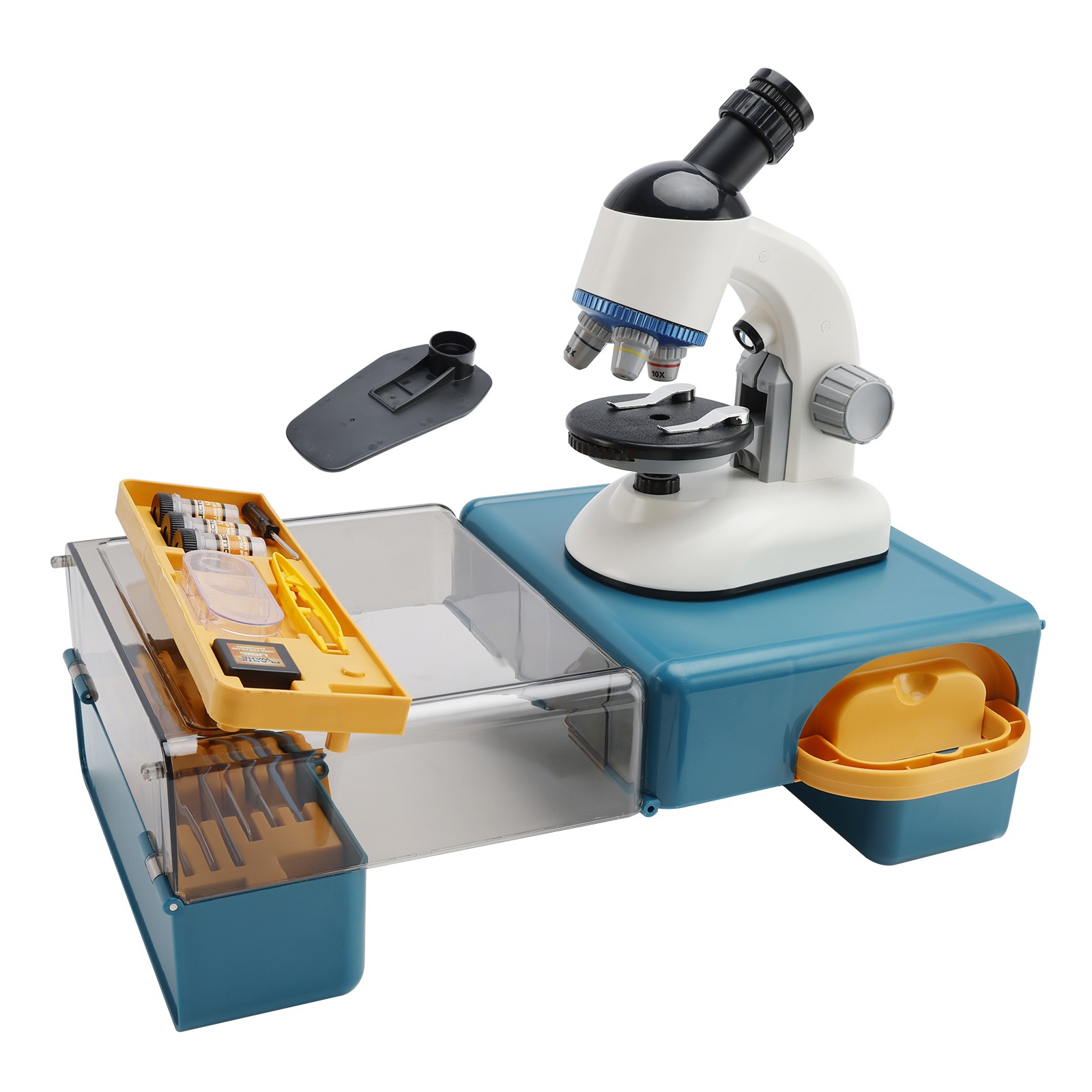 Rotating Microscope LED 100X-1200X Magnification Science Toys Kit For Kid White