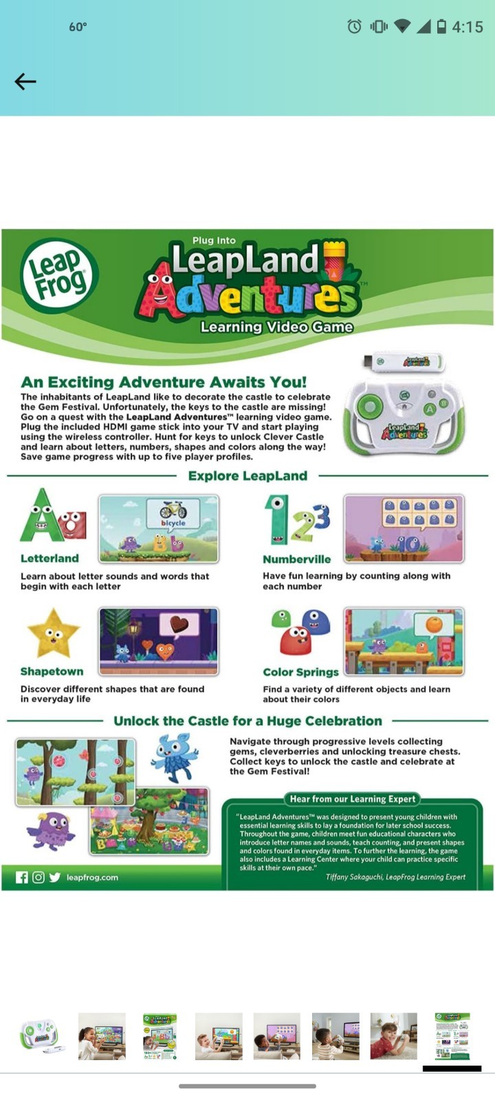 LeapFrog LeapLand Adventures Plug In Play Learning Model 6132 HDMI Cord TV Roku