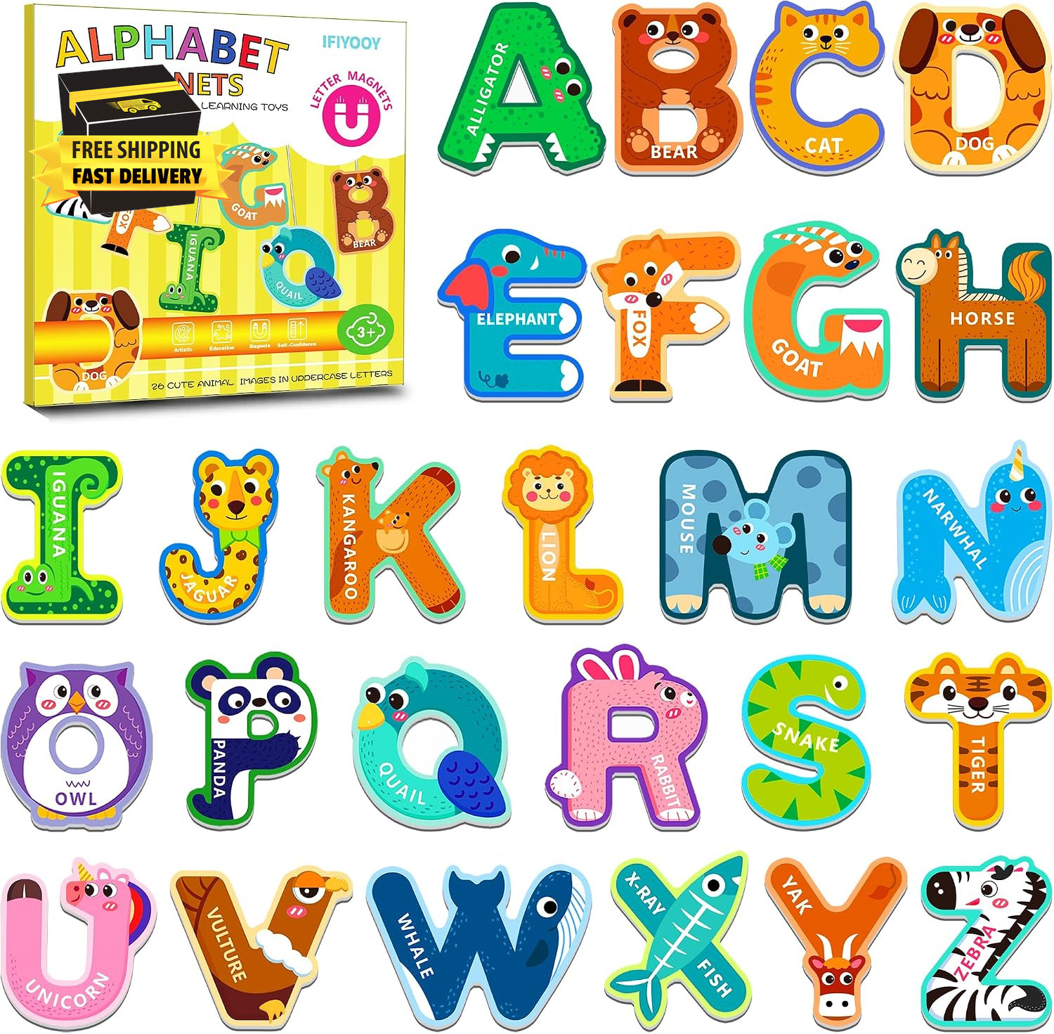 Alphabet Magnets, Fridge Magnets for Toddlers 1-3, Magnetic Alphabet Letters, AB