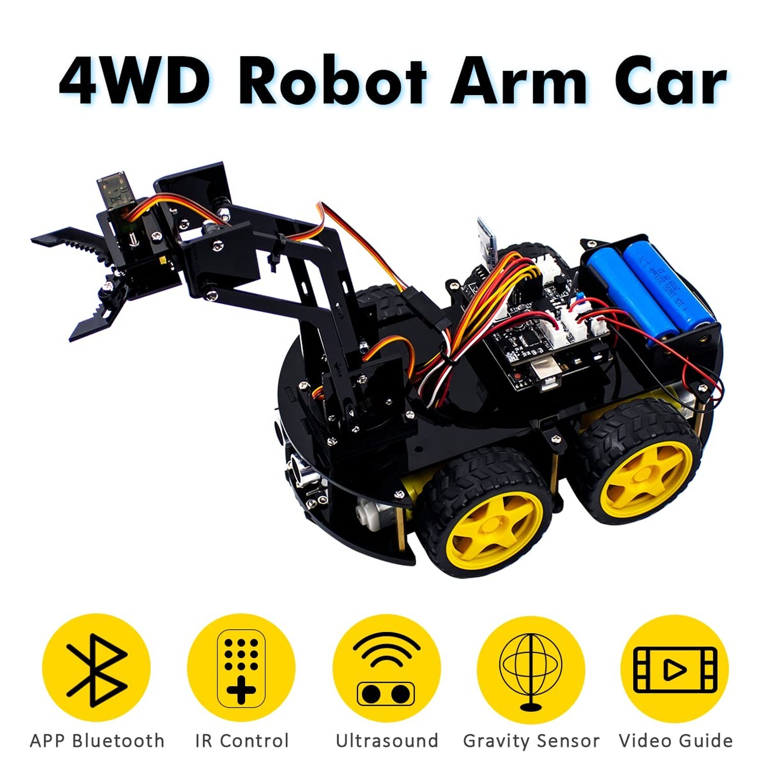 LAFVIN Mechanical 4WD Robot Arm Smart Car Kit – STEM/Graphical Programming Ro…