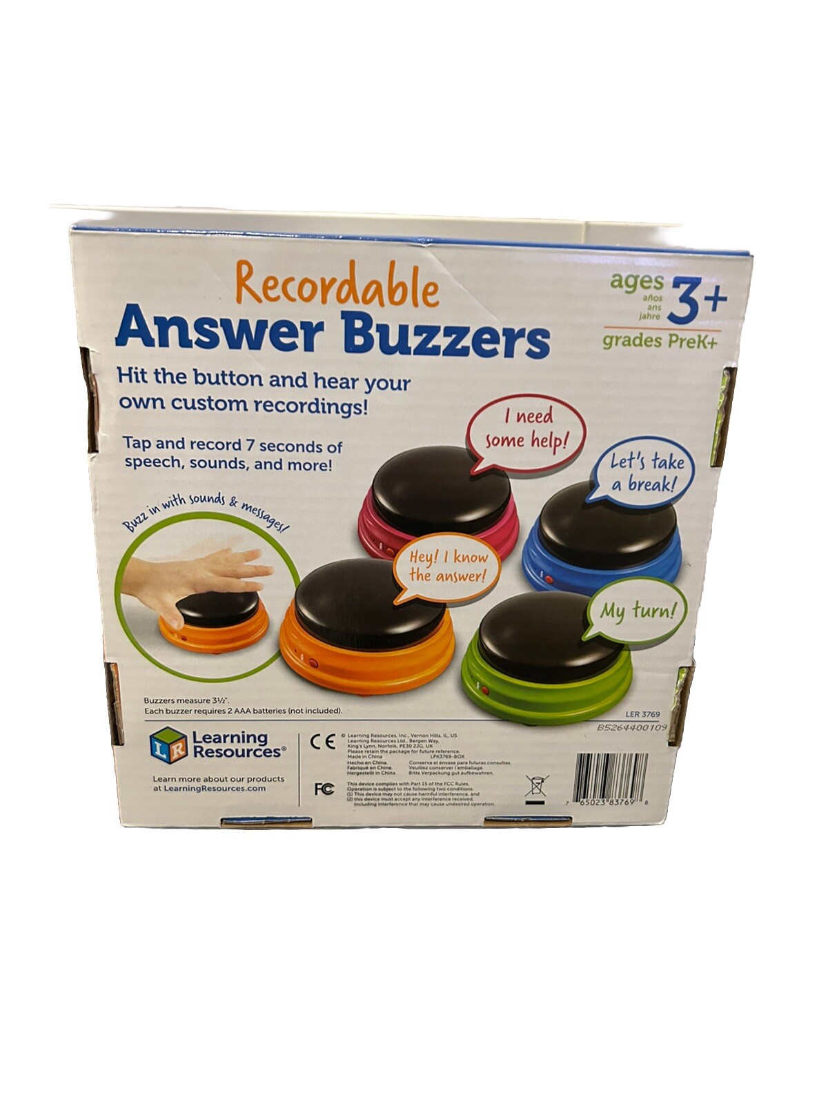Learning Resources Recordable Answer Buzzers – Set of 4, Ages 3+ | Pre-K