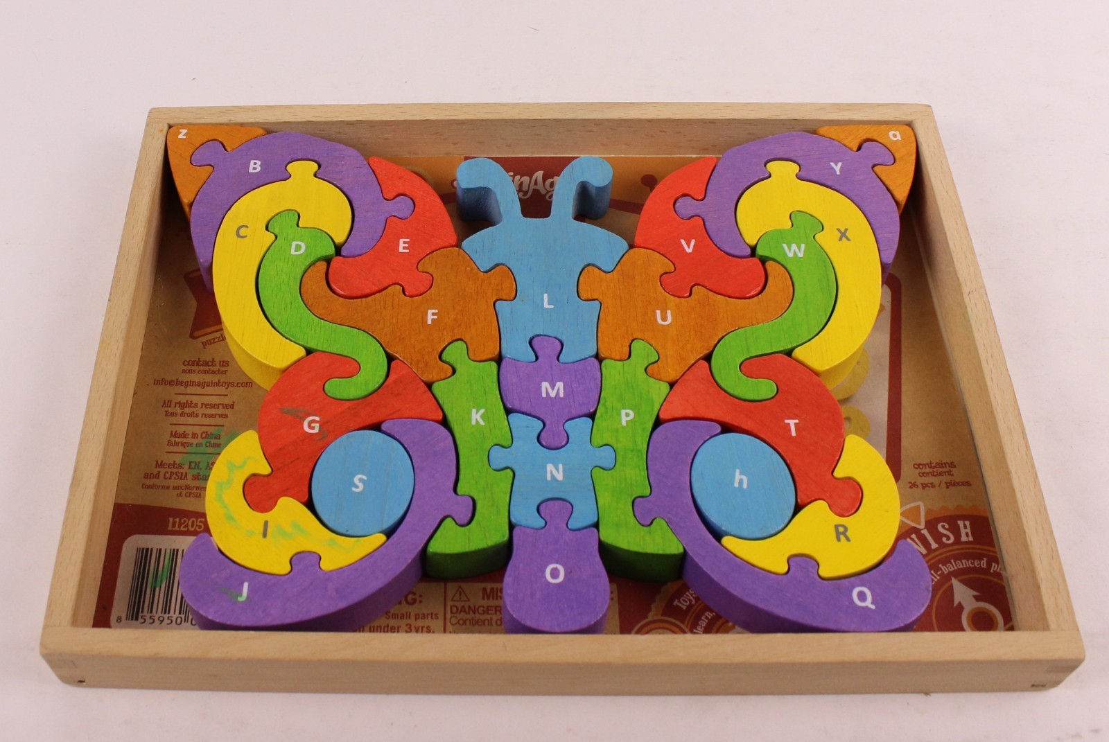 Butterfly 2-sided Wood Puzzle Upper & Lowercase A-Z – Educational pre-owned