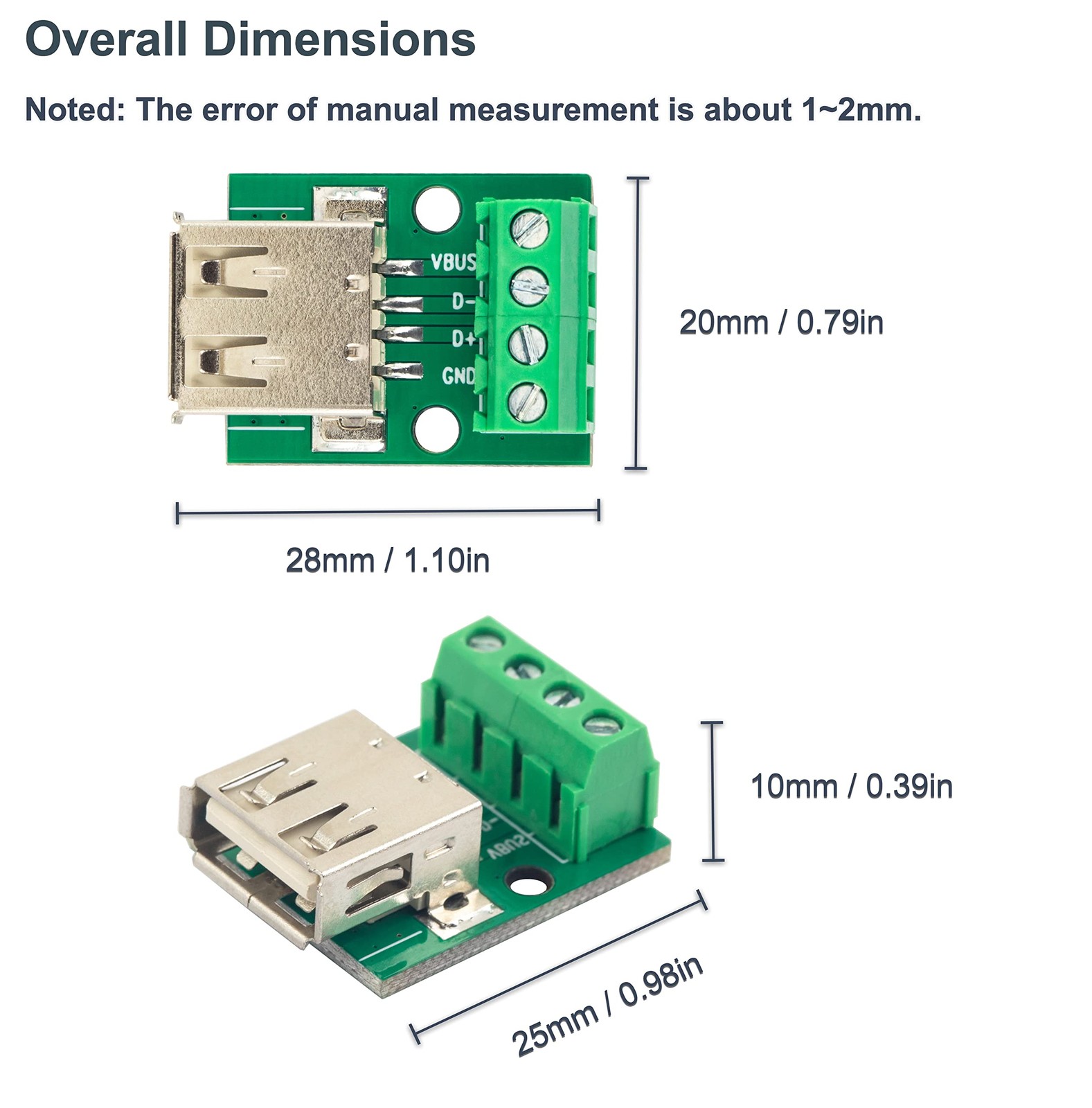 USB 2.0 Type A Female to Terminal Screw A Breakout Board (10pcs)