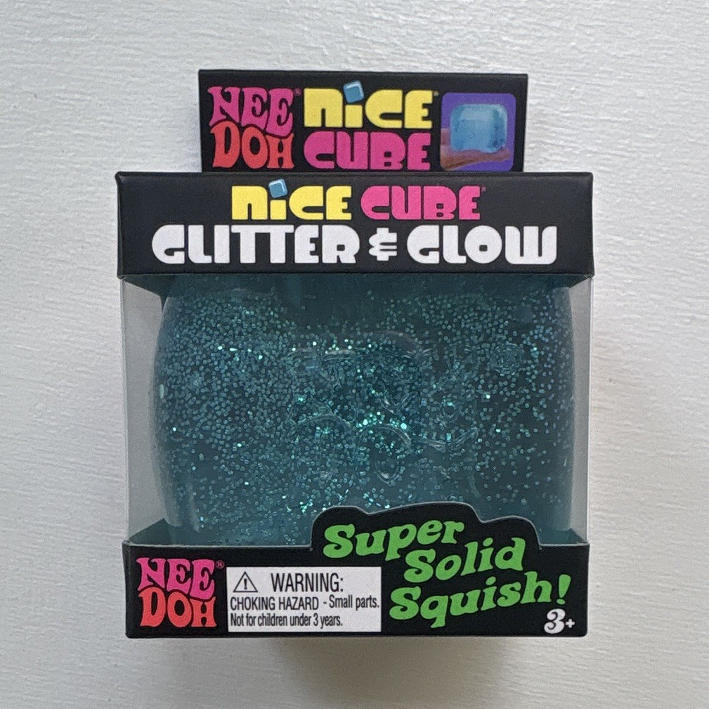 NeeDoh Nice Cube Glitter & Glow Super Solid Squish Squeeze Toy, Blue 26057HY