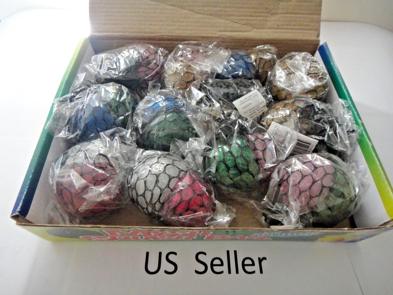 12X-2 in 1 Glitter mesh sensory stress ball toy autism squeeze anxiety squishy