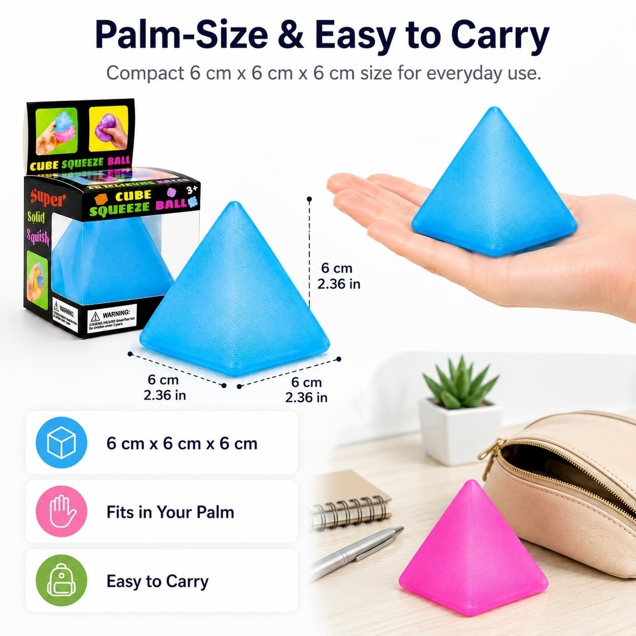 JntuJti Pyramid Squishy Squeeze Toy – Blue Stress Relief Fidget Ball