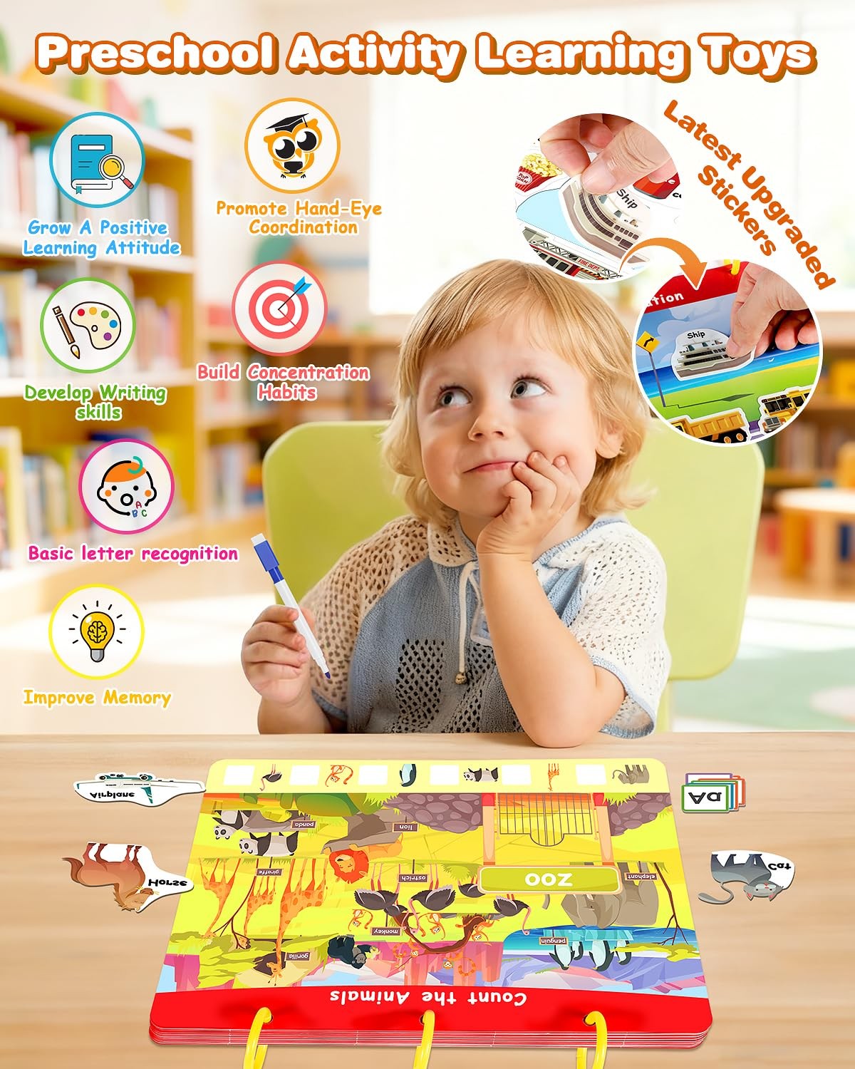 Montessori Preschool Busy Book for Toddlers – Activity Books for Ages 3-5 – P…
