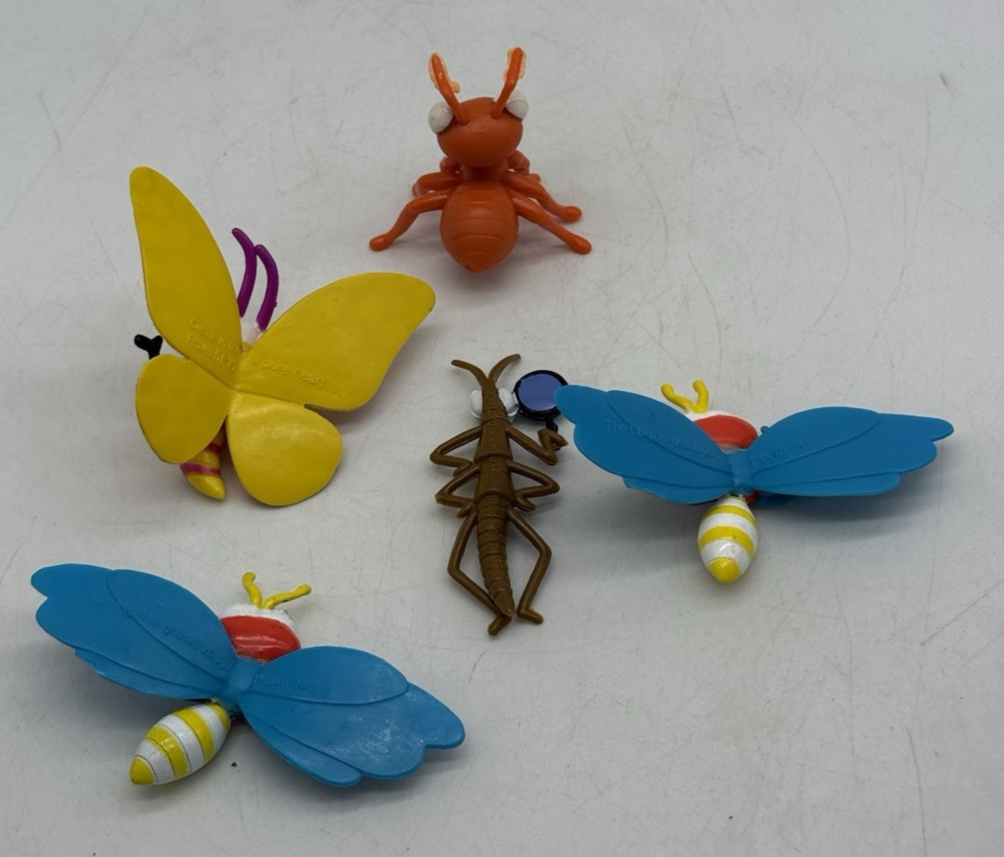 Bible Memory Butterfly Anthropomorphic Toy Insects Plastic Rubber Toy Bug VTG x5