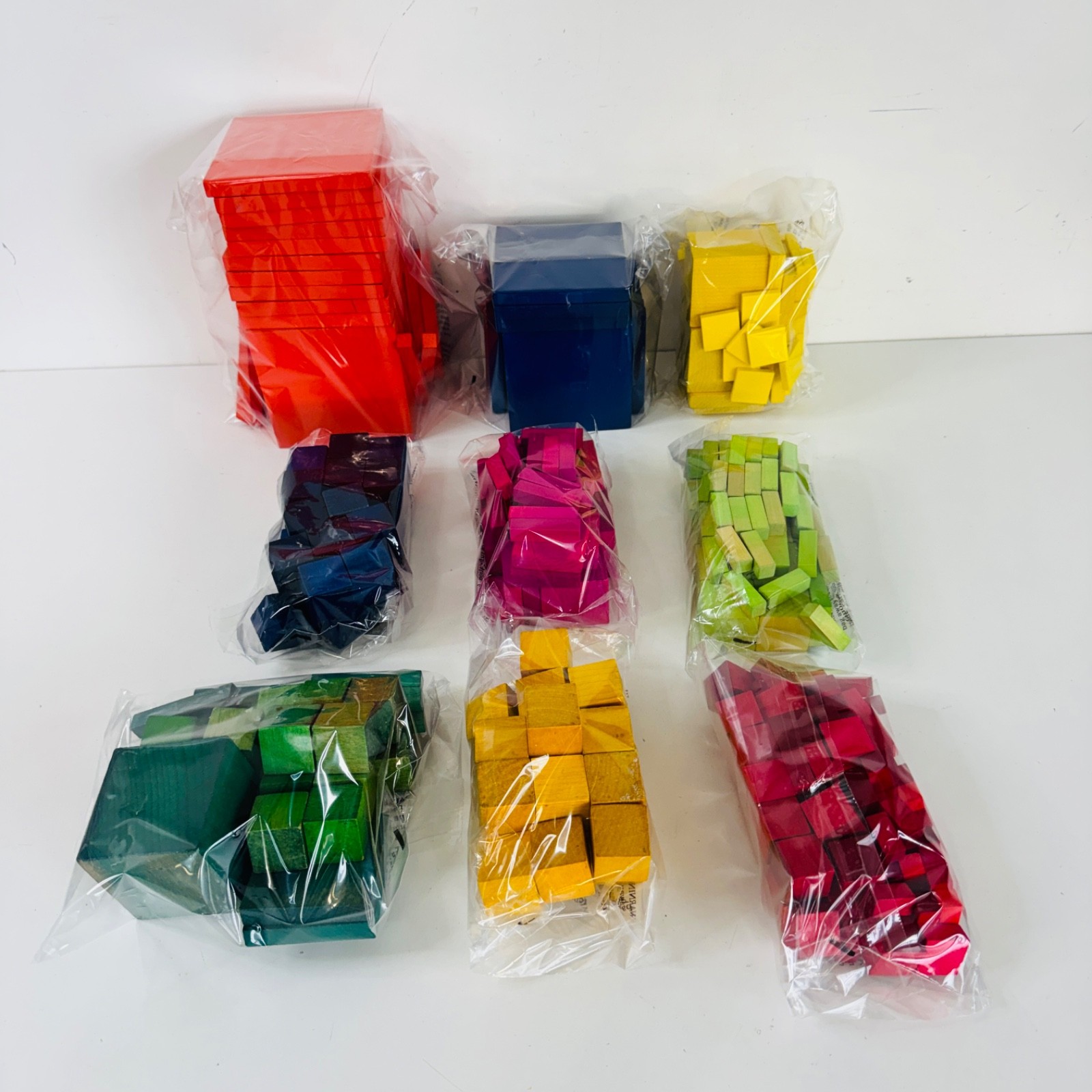 Wooden Math Manipulatives Blocks Set Rods Cubes Flats Homeschool 370+ Pieces