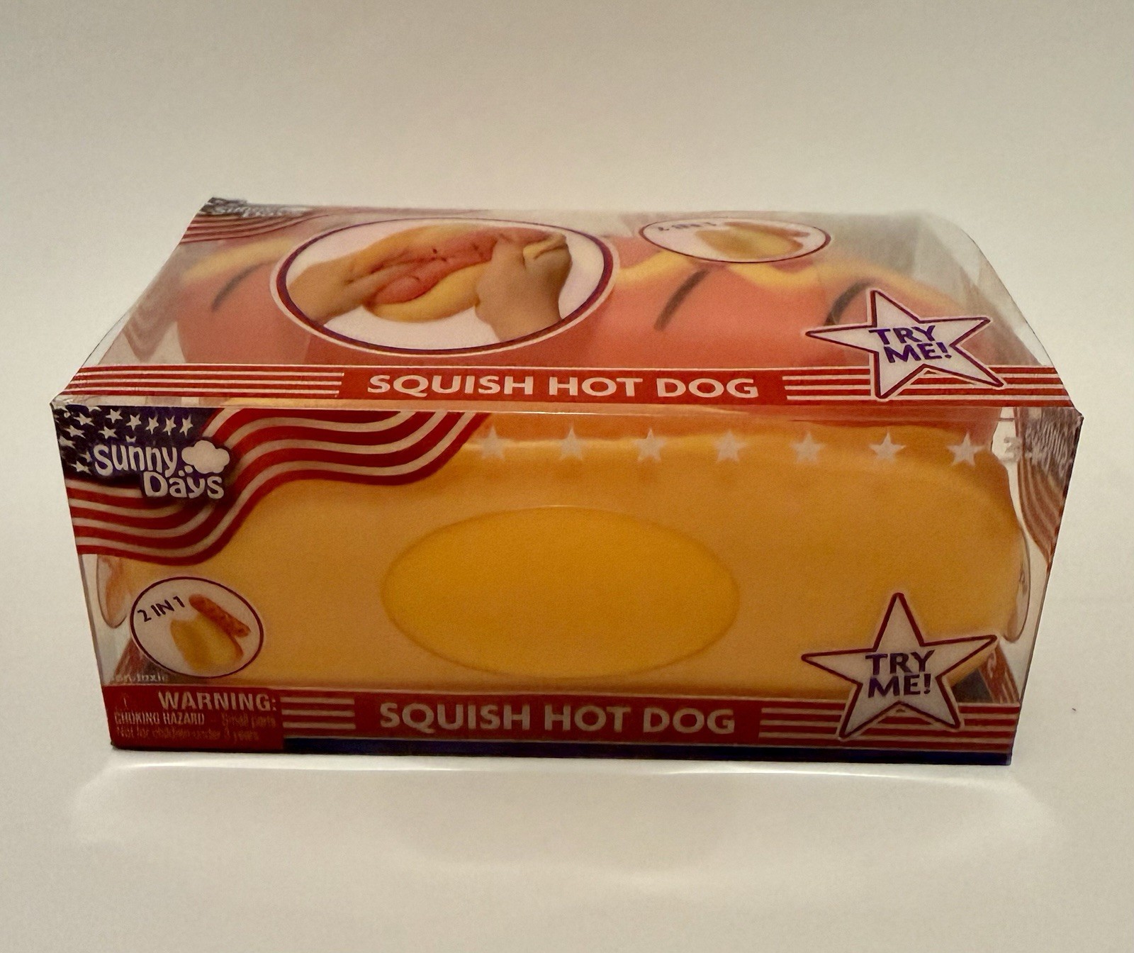 Squishy Hot Dog Squeezy Fidget Toy Sunny Days 2-in-1 Hotdog Stress Relief NEW