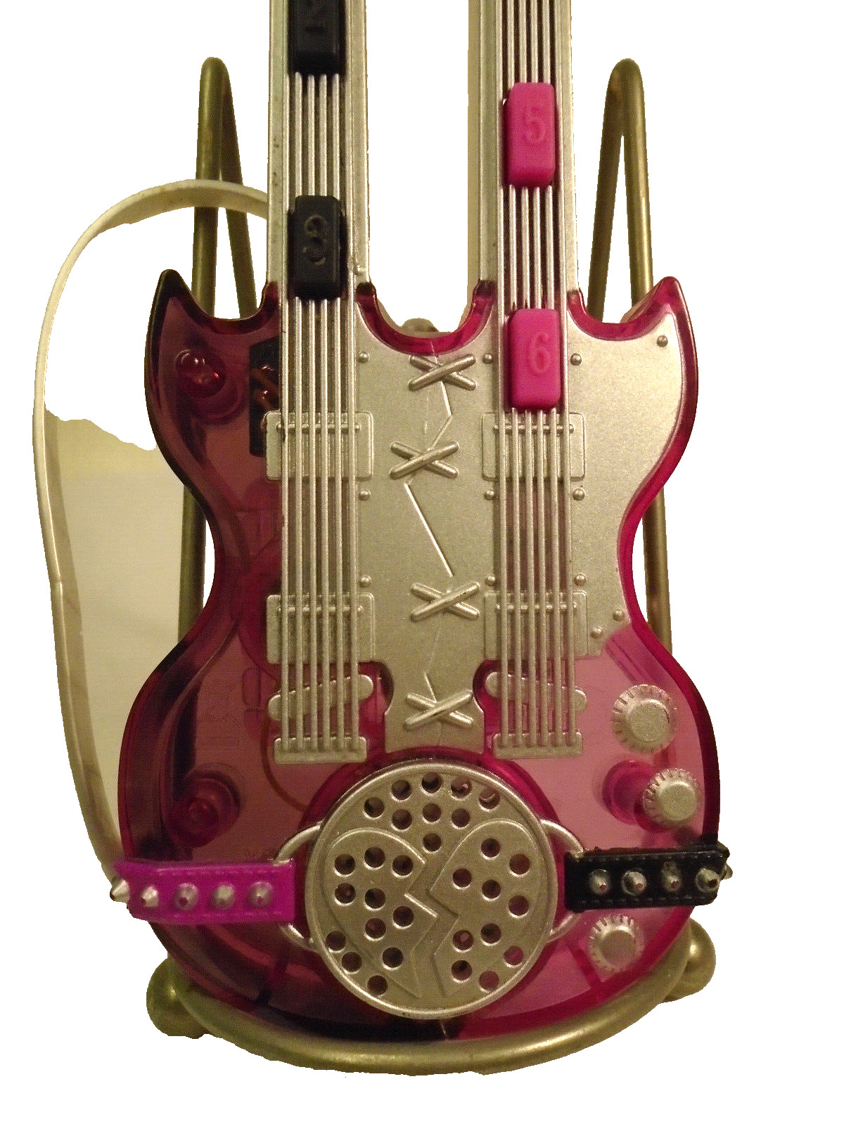 MGA LOL OMG Purple Battery Operated Double Neck Guitar Toy 7″