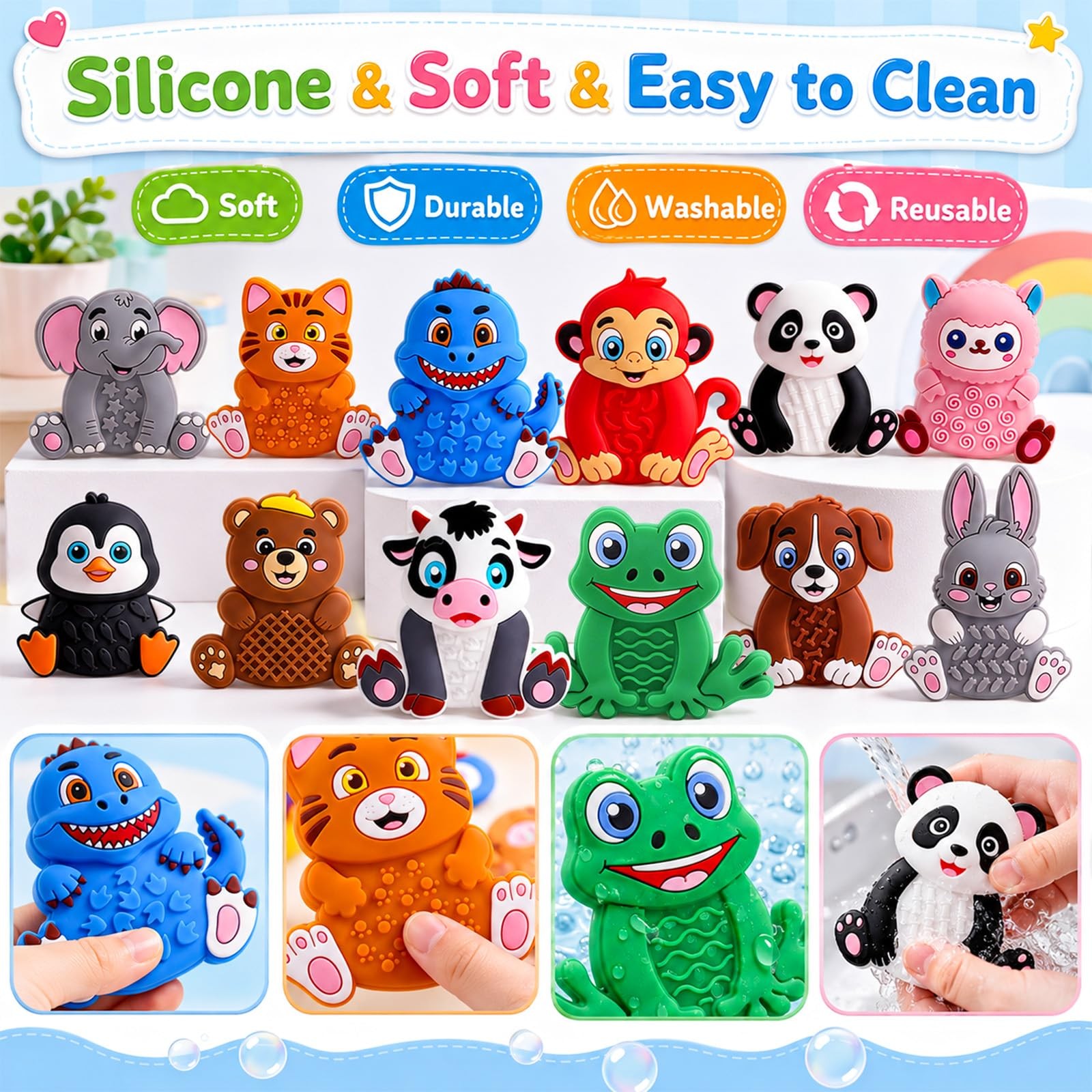 12 Pack Animal Sensory Toys for Kids Toddlers, 2.36*2.63 inches, Multi-color