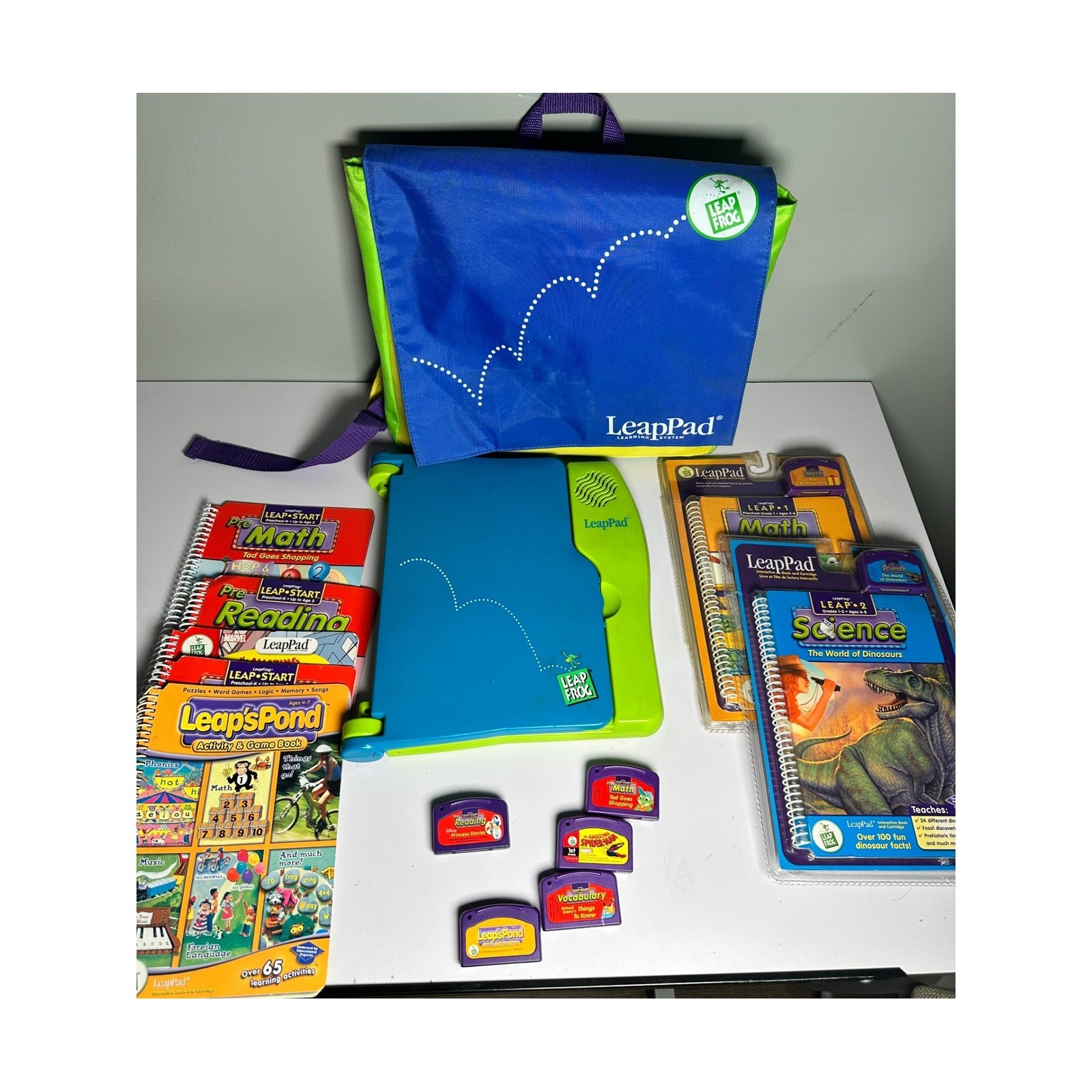 LeapFrog LeapPad Learning System Backpack 7 Books Cartridge Math Reading Science