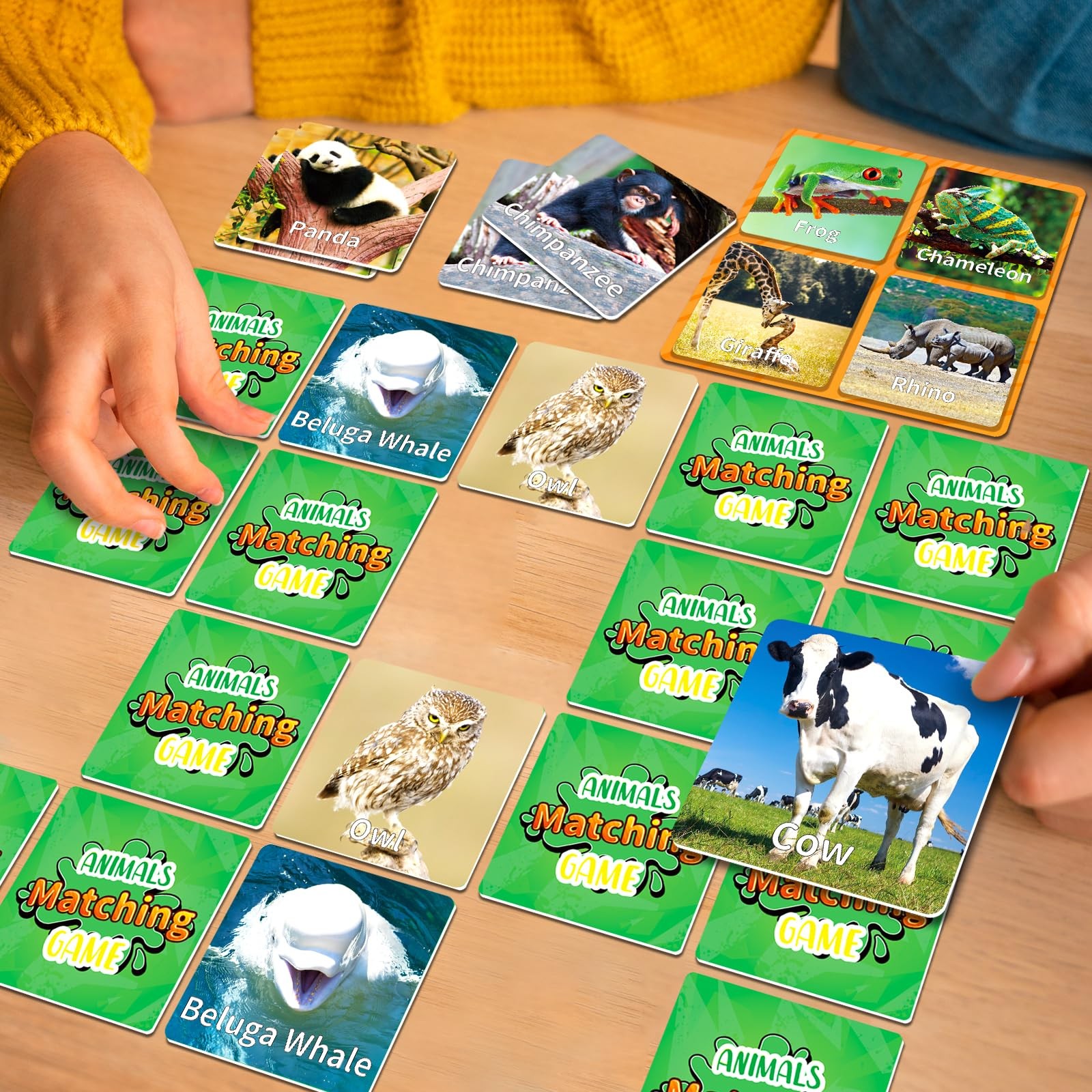 Animal Matching Game 100PCS – 50 Pairs Memory Cards for Kids Learning Fun