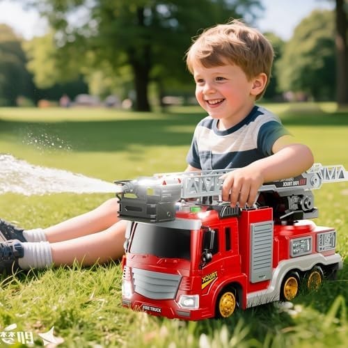 Fire Truck Toy for Kids 3 4 5 6 7 8 Years Old – Fire Trucks Playset with Rotatin