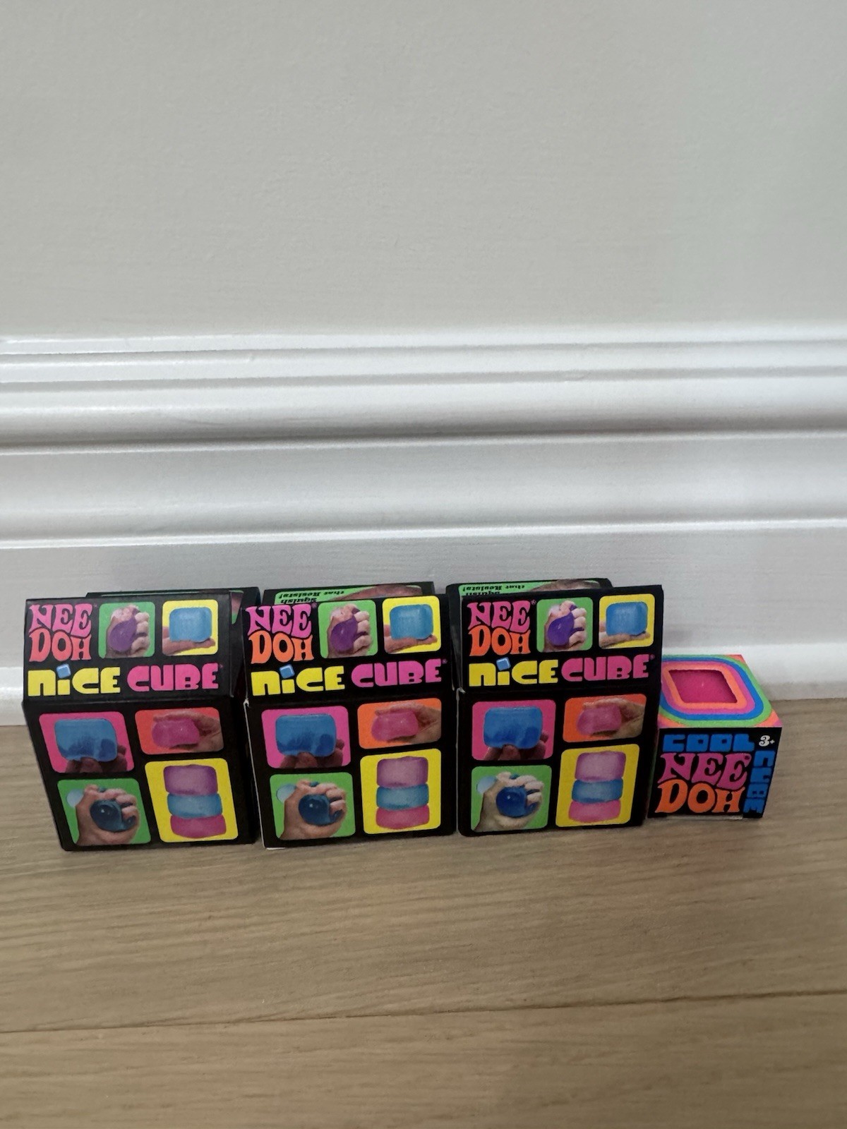 Nee Doh Nice Cube Super Solid Squish! – Lot Of 4-1 Pink, 1 Blue, 1 Purple, Mini