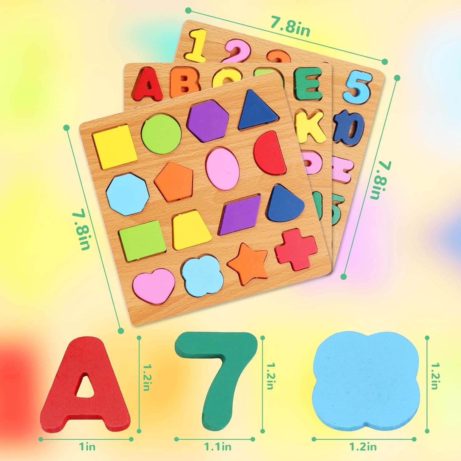 Wooden Alphabet & Numbers Shapes Puzzle Set Educational Board for Toddlers Kids