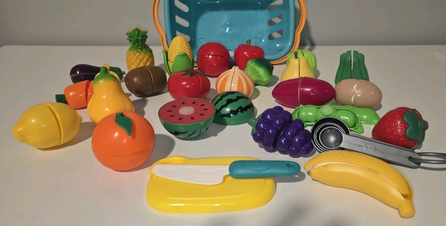 Cut And Play Fruits Vegatables Learning Resources Plastic Toy Food With Basket