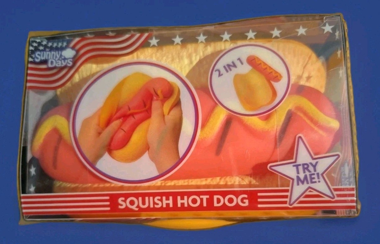 TOYMENDOUS SUNNY DAYS SQUISH HOT DOG Viral Summer Squishy Toy 2026 4th Of July