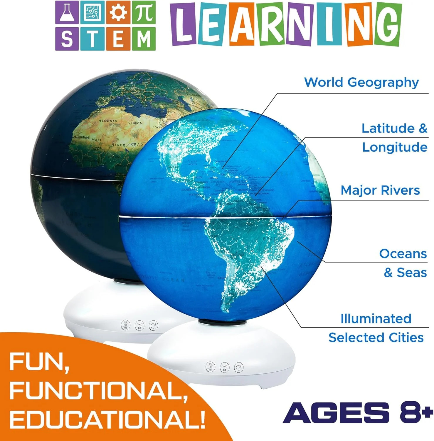 USA Toyz Cityscapes Illuminated Globe for Kids Learning STEM – Globe with Stand,