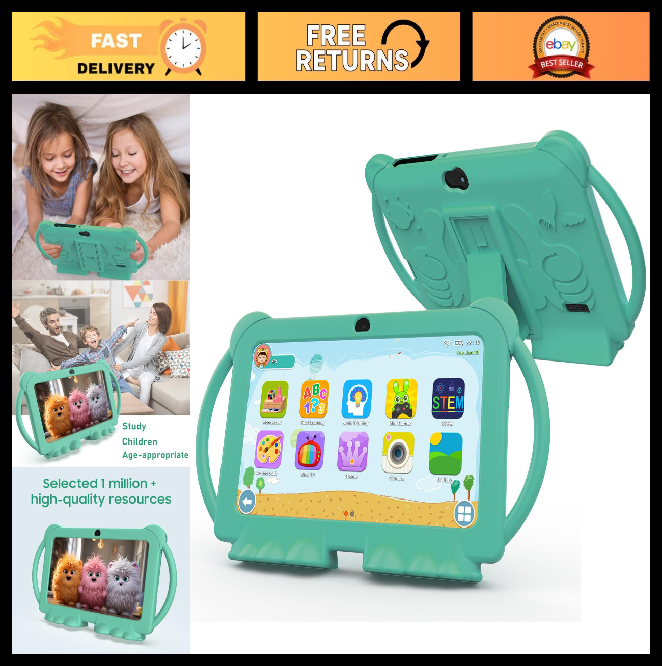 7″ Kids Tablet – 4GB RAM, 32GB Storage, 1TB Expandable, Android, Parental Contro
