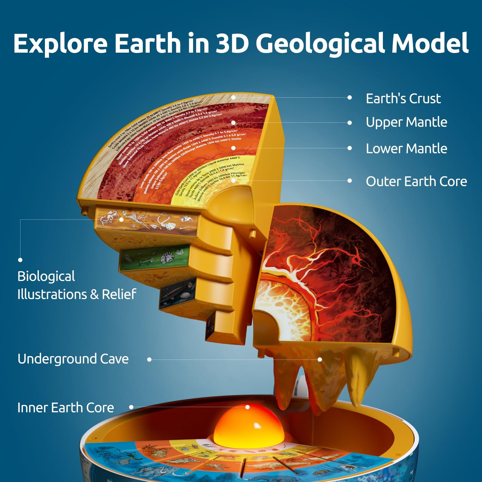 Science Can Openable Globe for Kids, 8 Inch Interactive World Globe, Blue
