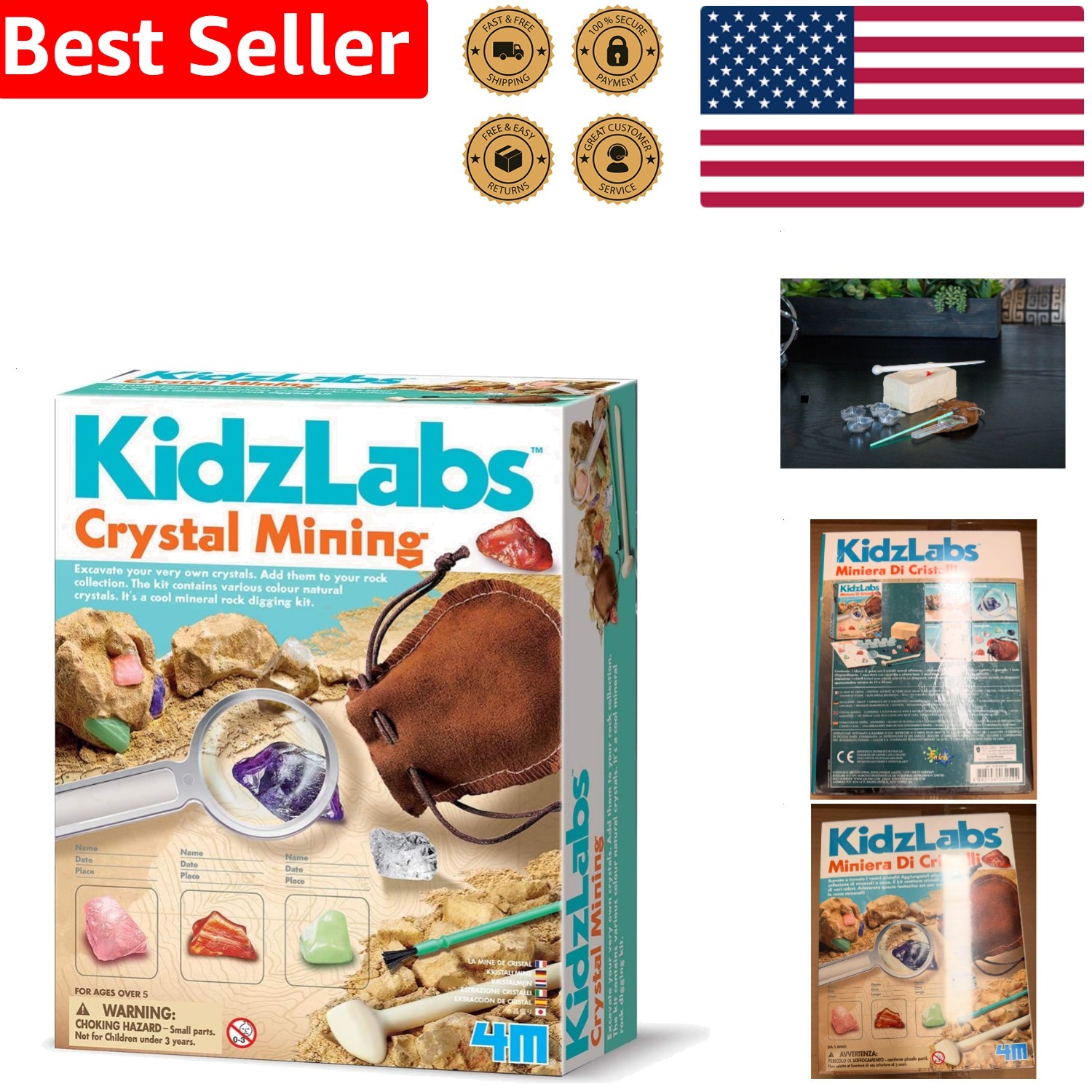 KidzLabs Crystal Mining Kit DIY Science Dig Gemstones Ages 5+ Educational STE…