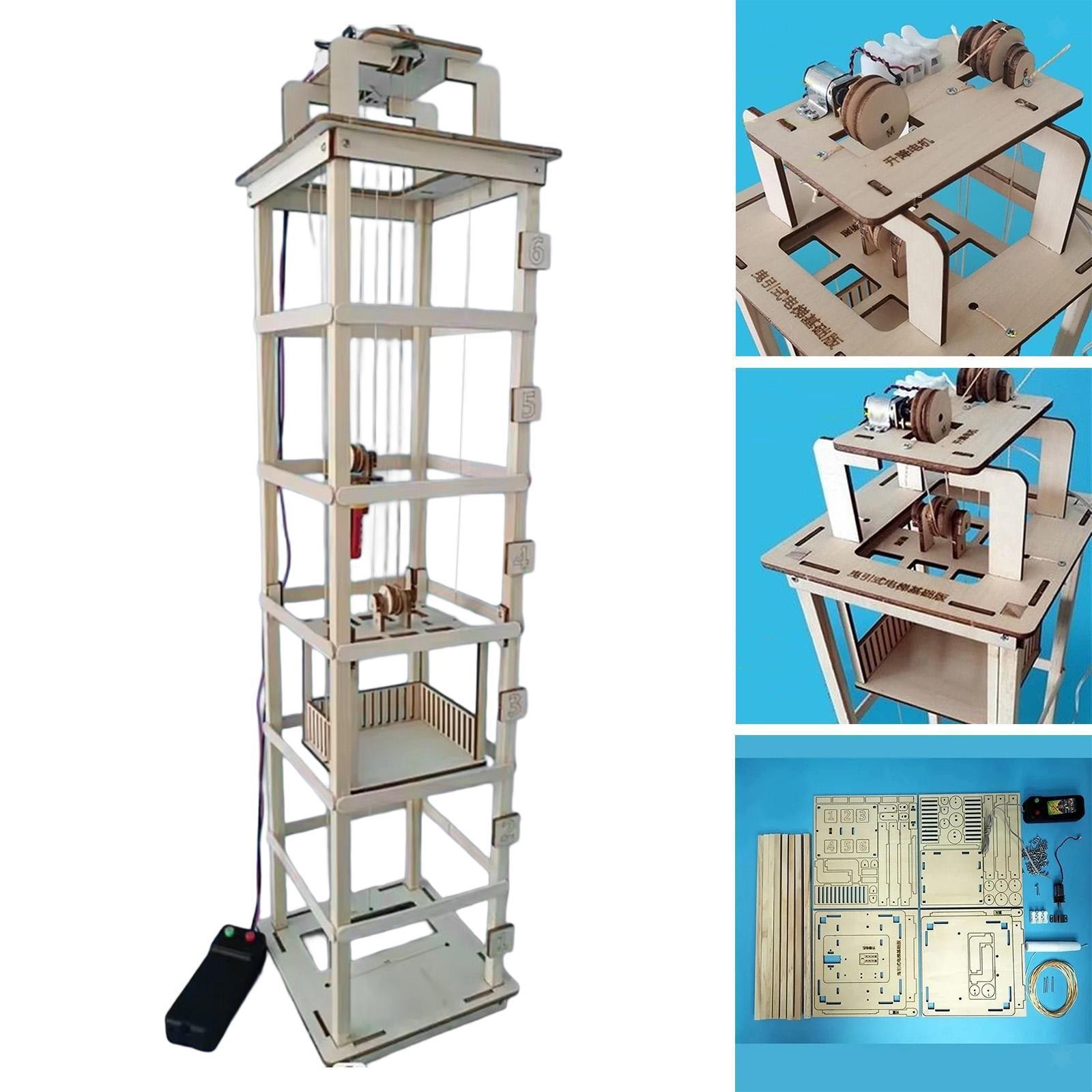 Wooden Elevator Model DIY Assembly Science Building Kit for Boys Girls Gift